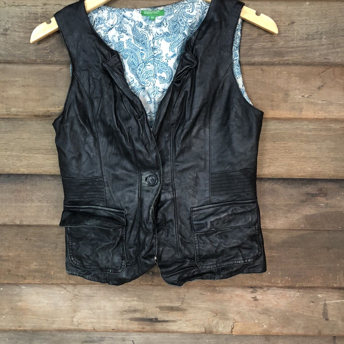 United Colors Of Benetton United Colors Of Benetton Black Leather Vest #7085 Size US XS / EU 42 / 0 - 3 Thumbnail