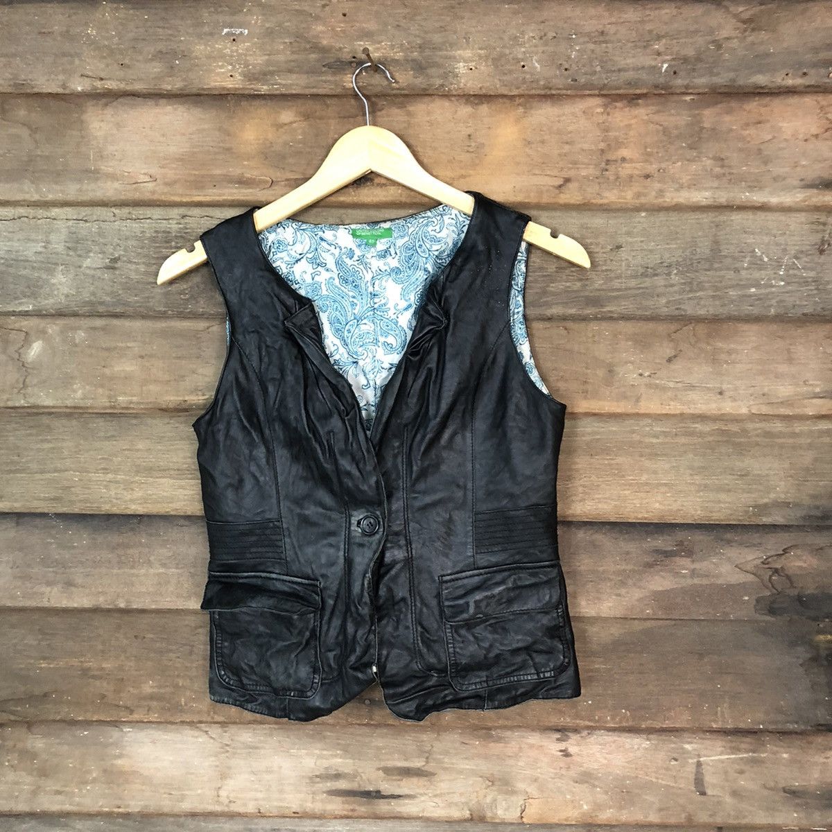 United Colors Of Benetton United Colors Of Benetton Black Leather Vest #7085 Size US XS / EU 42 / 0 - 1 Thumbnail
