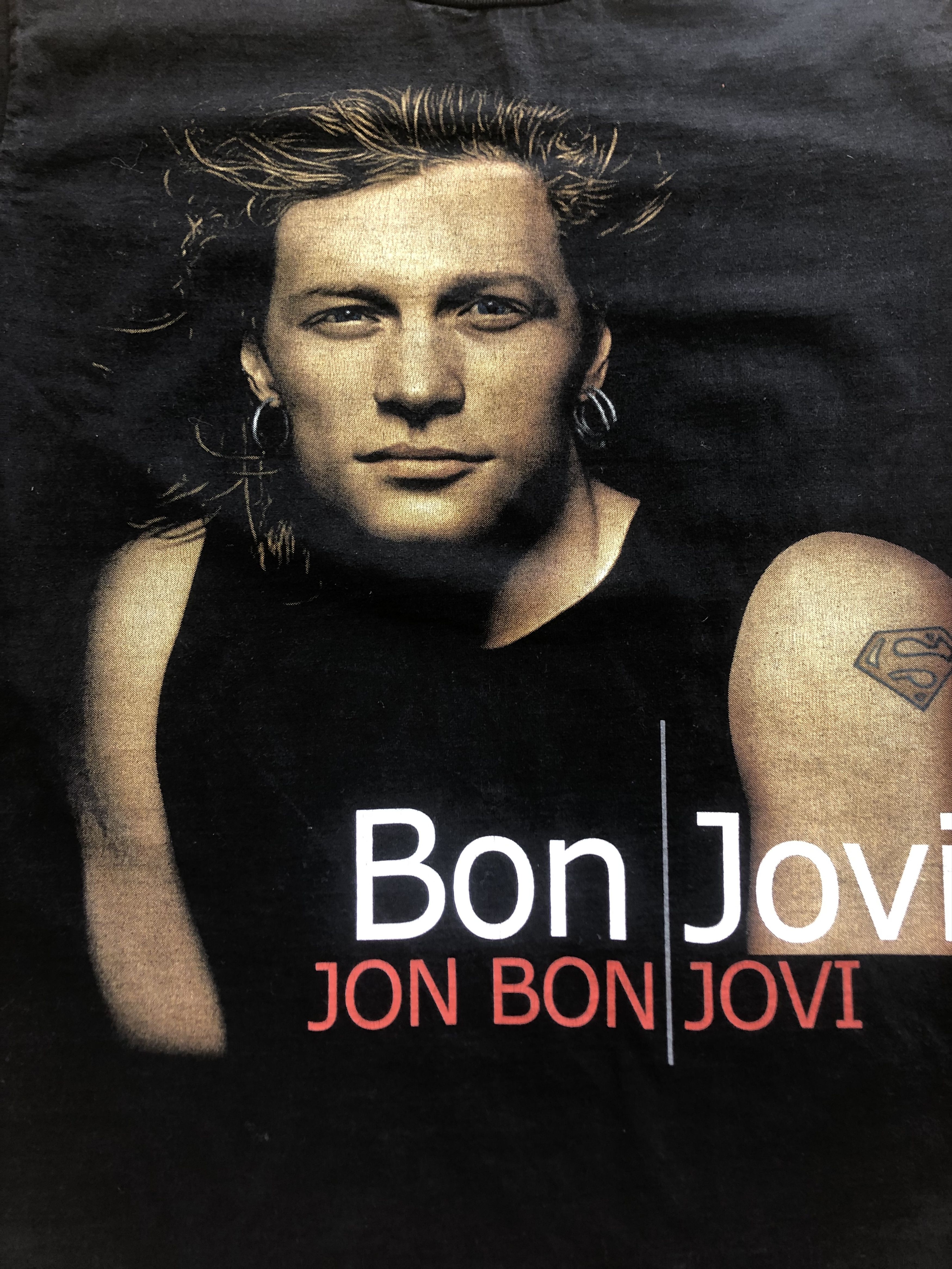 Band Tees × Vintage Vintage Bon Jovi Tee Over Print Rare Band Drill Hype y2k Size US L / EU 52-54 / 3 - 3 Thumbnail