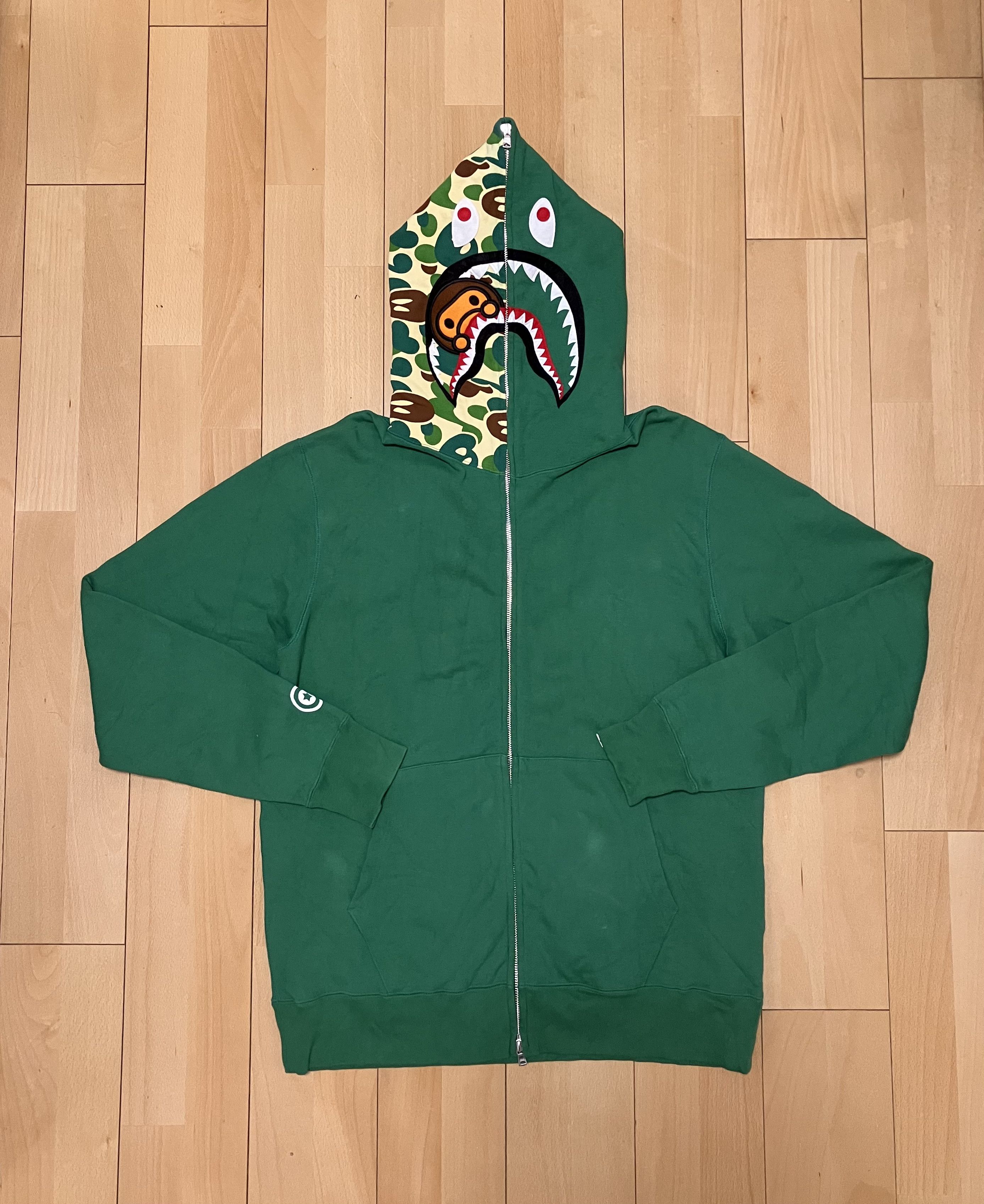 Bape green milo shark camo full zip hoodie