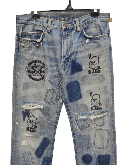 If Six Was Nine RNA INC Slang Jeans Distressed Denim Punk Seditionaries Size US 33 - 2 Thumbnail