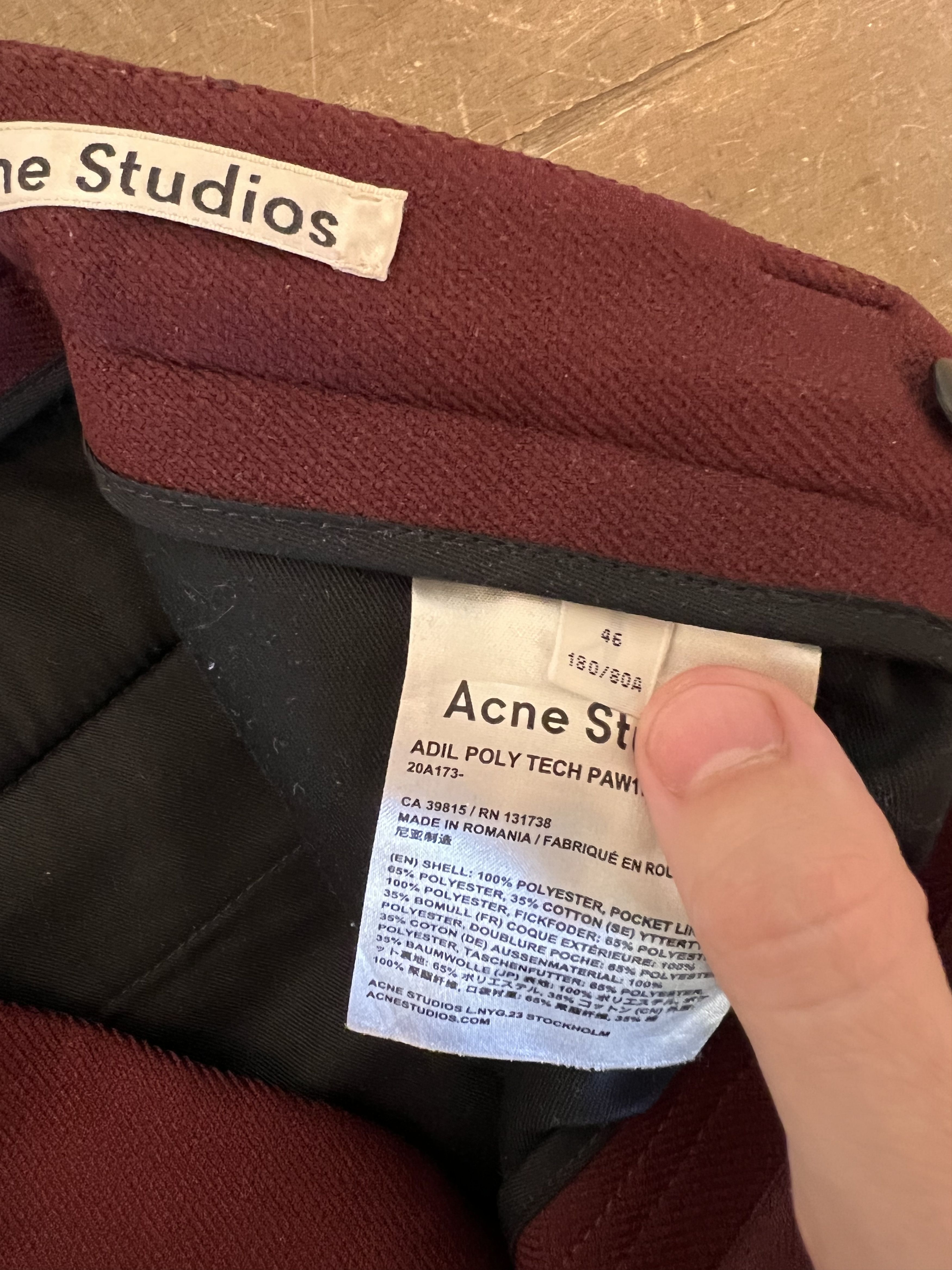 Acne Studios Adil Poly Tech Burgundy Trousers Size US 30 / EU 46 - 8 Thumbnail