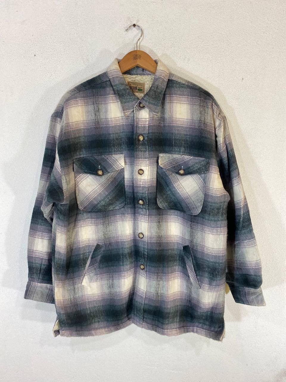 Vintage Outdoor wear Flannel Shadow Plaid sherpa lining