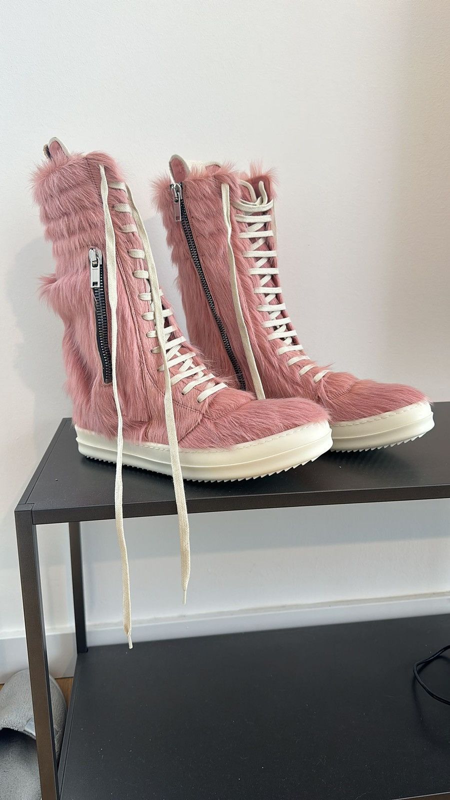 Pre-owned Rick Owens Fur Geobaskets Sz42 In Pink | ModeSens
