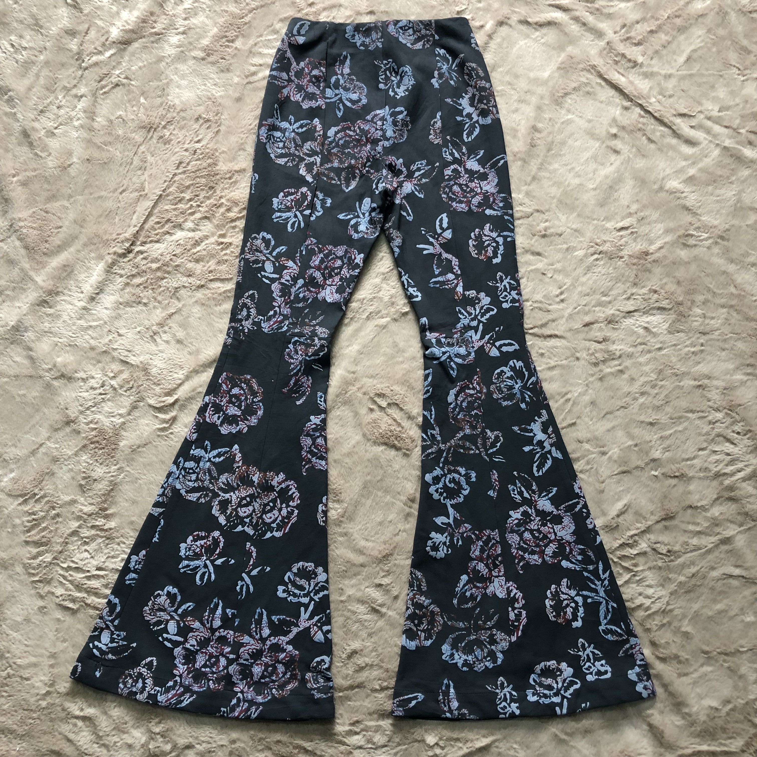 image of Vintage Super Flare Ross Florals Print Stretchable Pants 4220-146 in Black, Women's (Size 24)