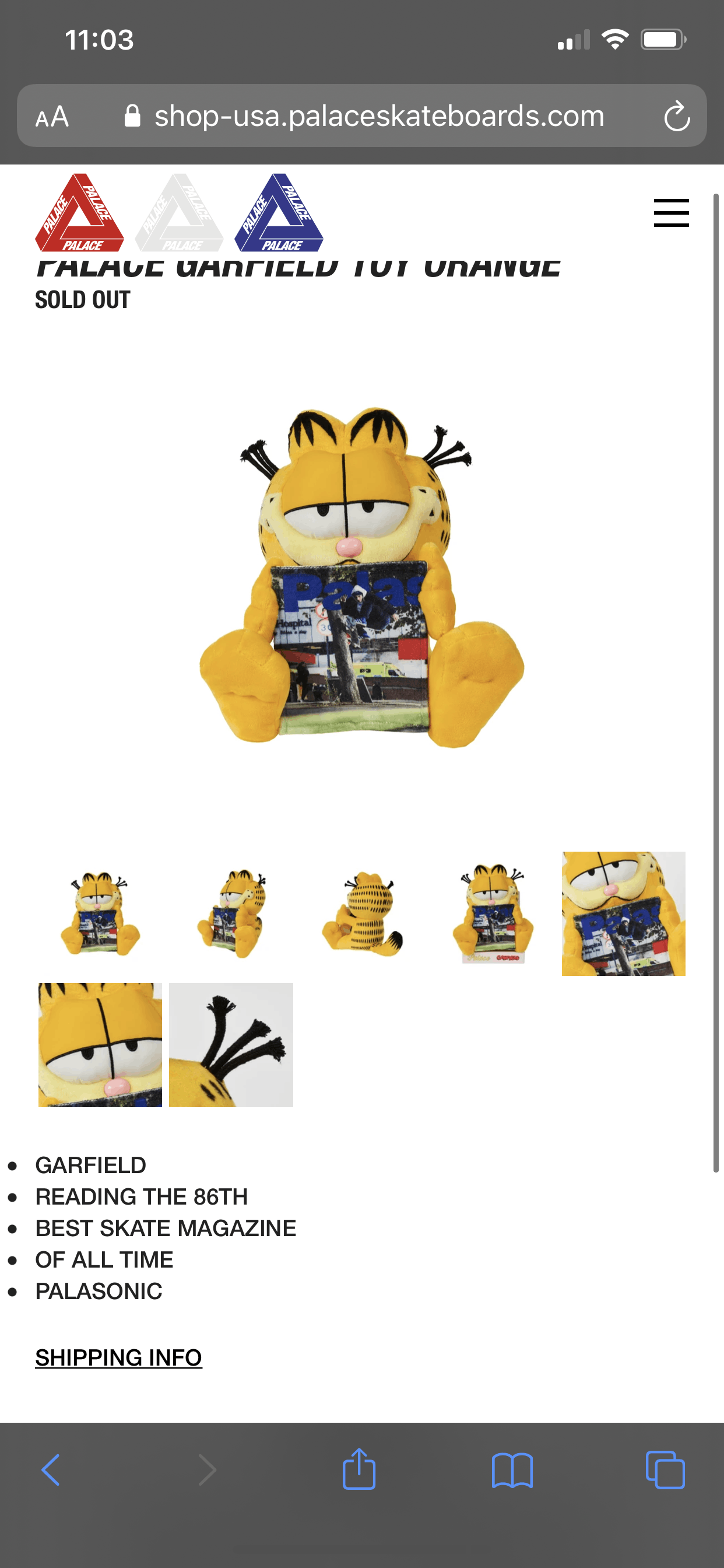 PALACE - Palace Skateboards Garfield Toy ガーフィールド Palace Palace Garfield Toy Orange | Grailed