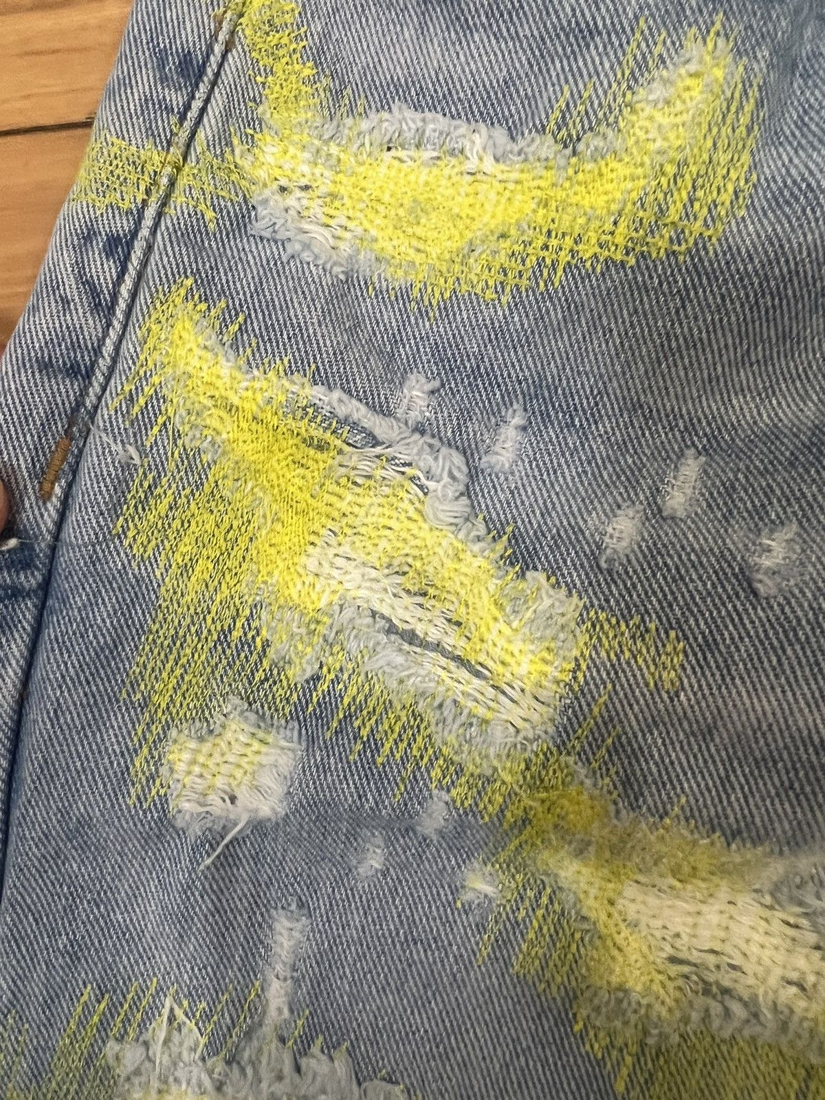 Vlone Endless blue yellow distressed denim jeans Size US 30 / EU 46 - 3 Thumbnail