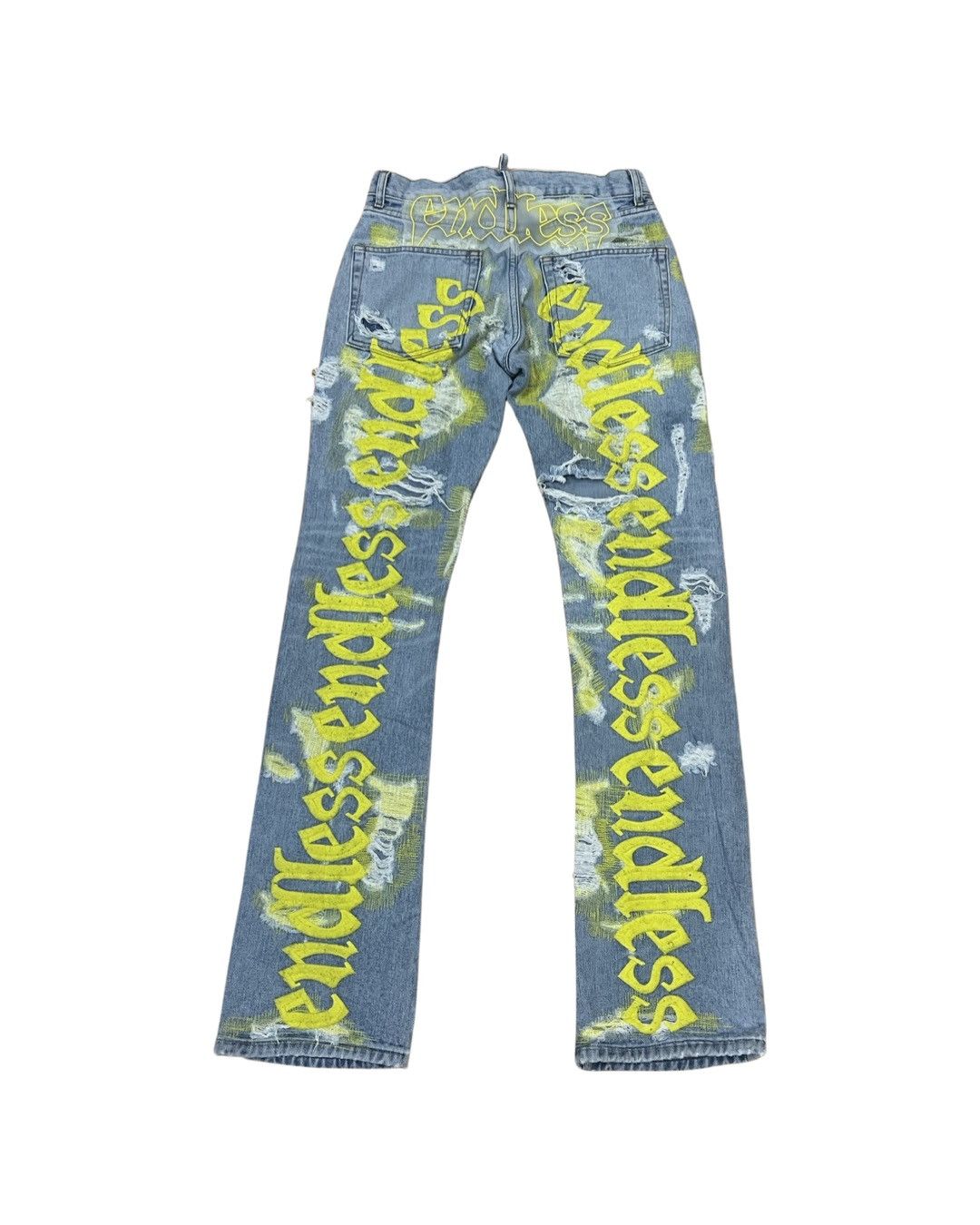 Image of Vlone Endless Blue Yellow Distressed Denim Jeans, Men's (Size 30)