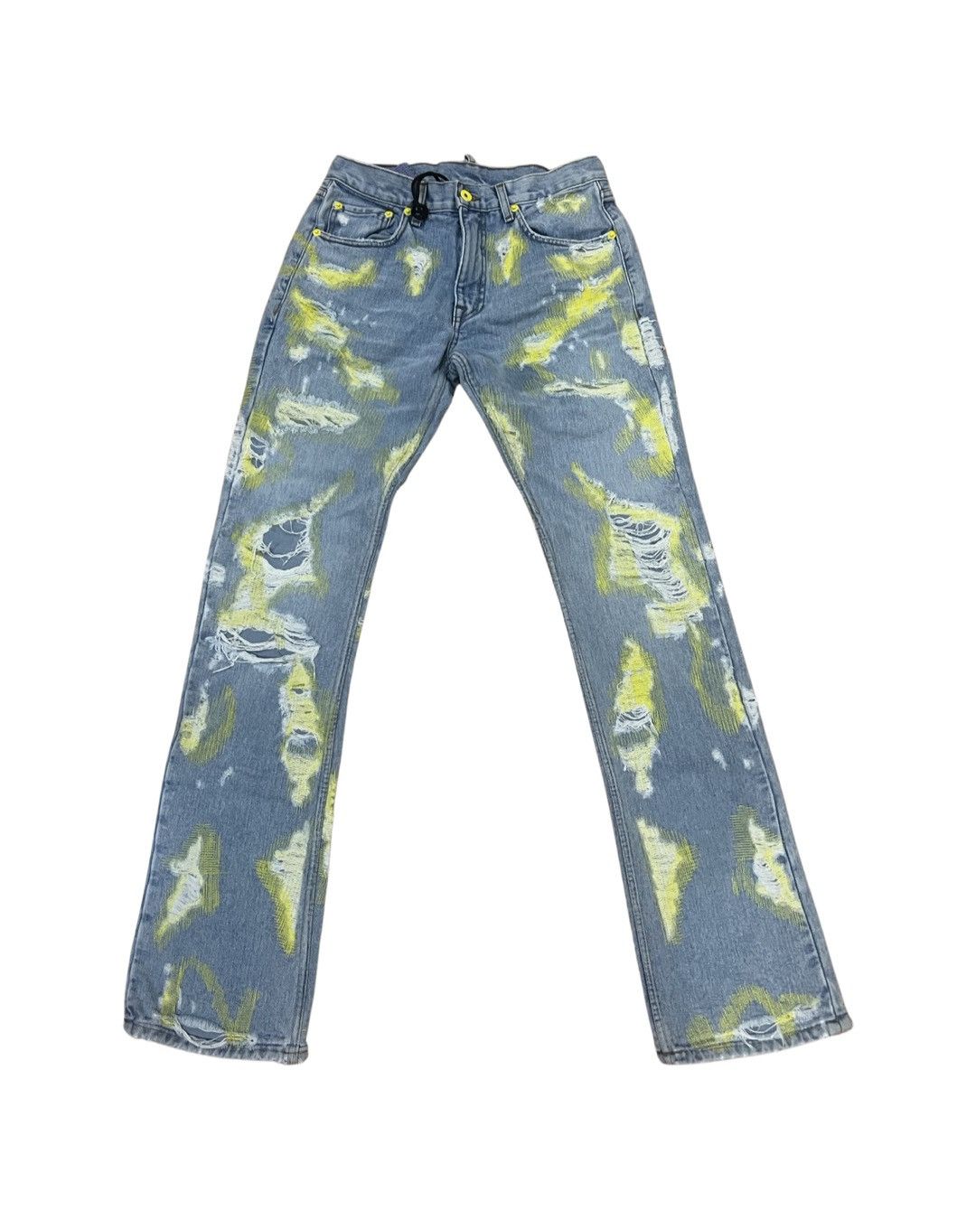 Vlone Endless blue yellow distressed denim jeans Size US 30 / EU 46 - 2 Thumbnail