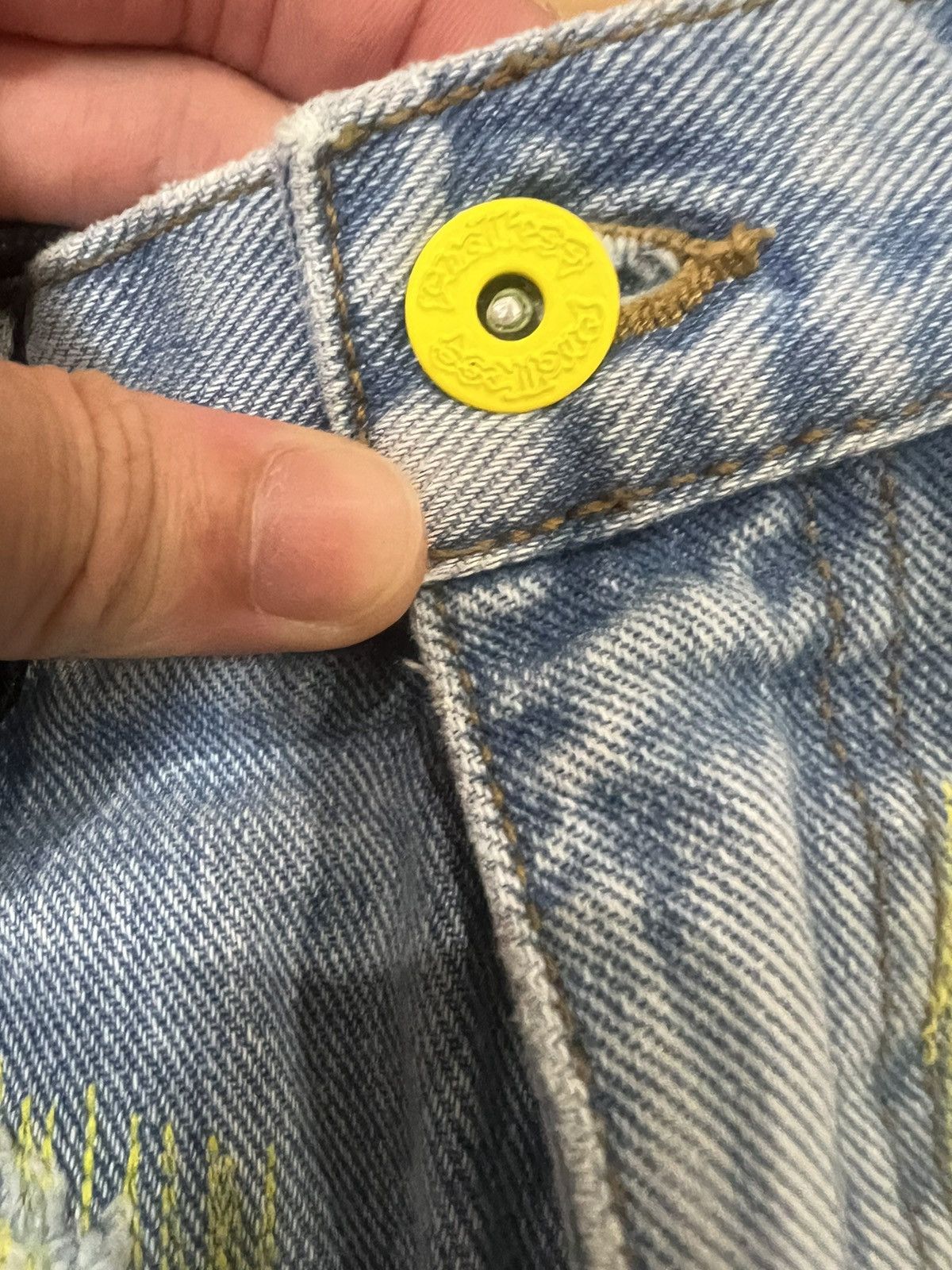 Vlone Endless blue yellow distressed denim jeans Size US 30 / EU 46 - 6 Thumbnail