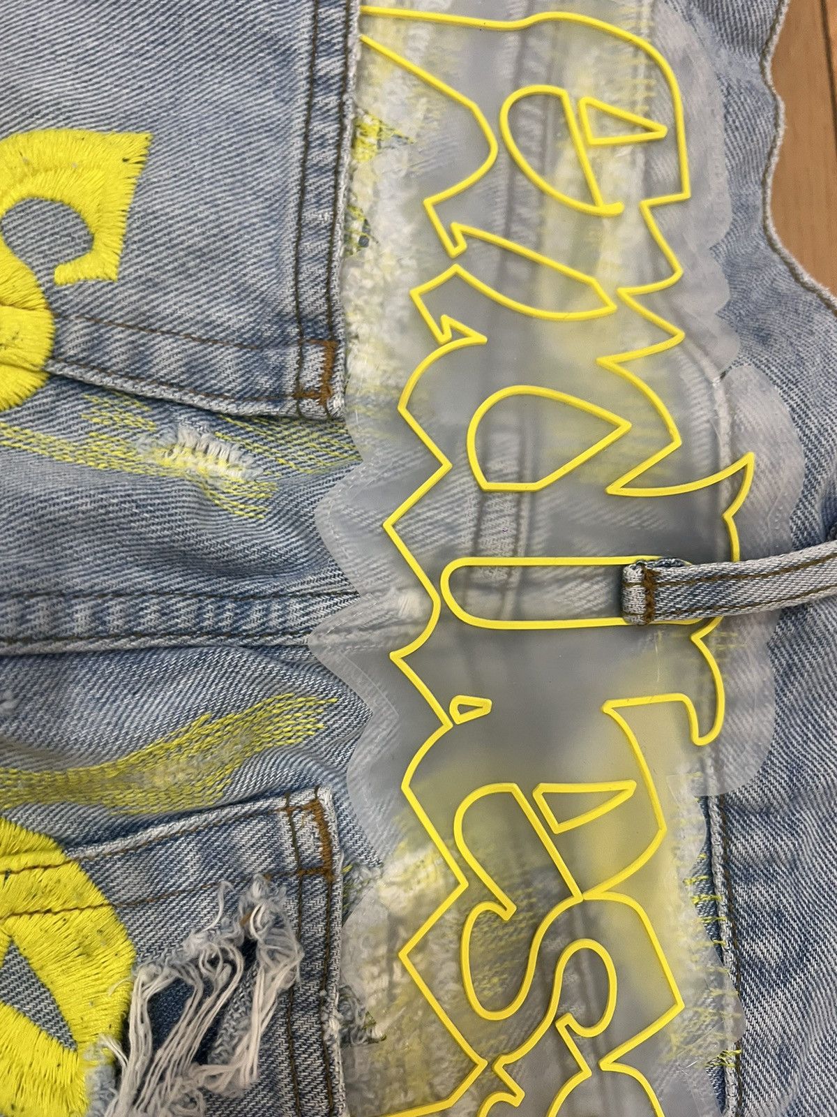 Vlone Endless blue yellow distressed denim jeans Size US 30 / EU 46 - 5 Thumbnail