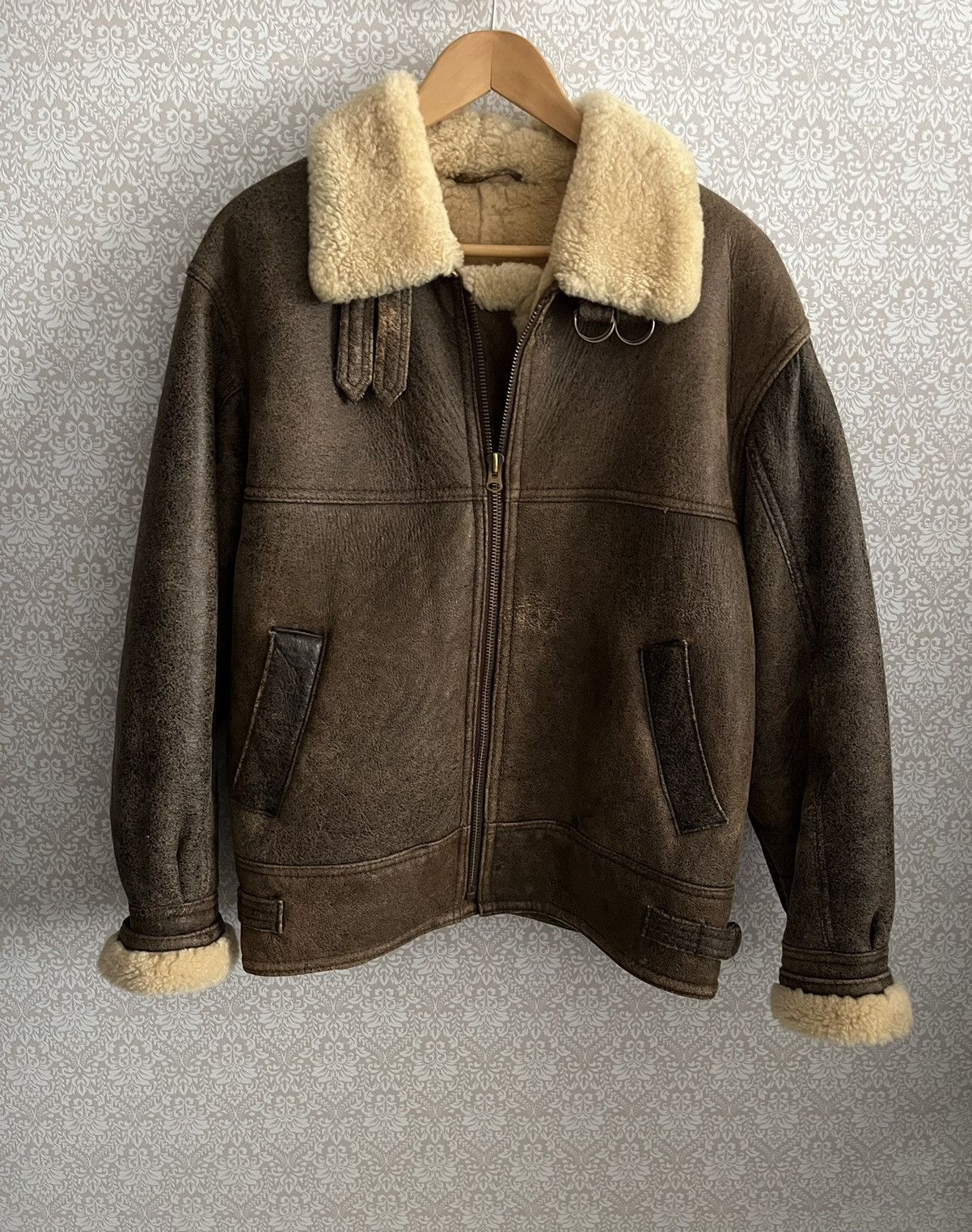 image of B 3 x Sheepskin Coat Vintage Shearling Leather Jacket B3 Military Pilot Made Inuk in Brown (Size La