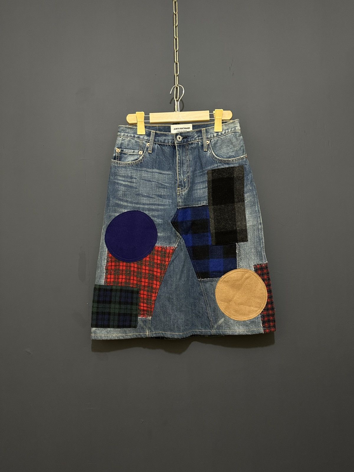 CDG x Junya watanabe patchwork plaid denim skirt