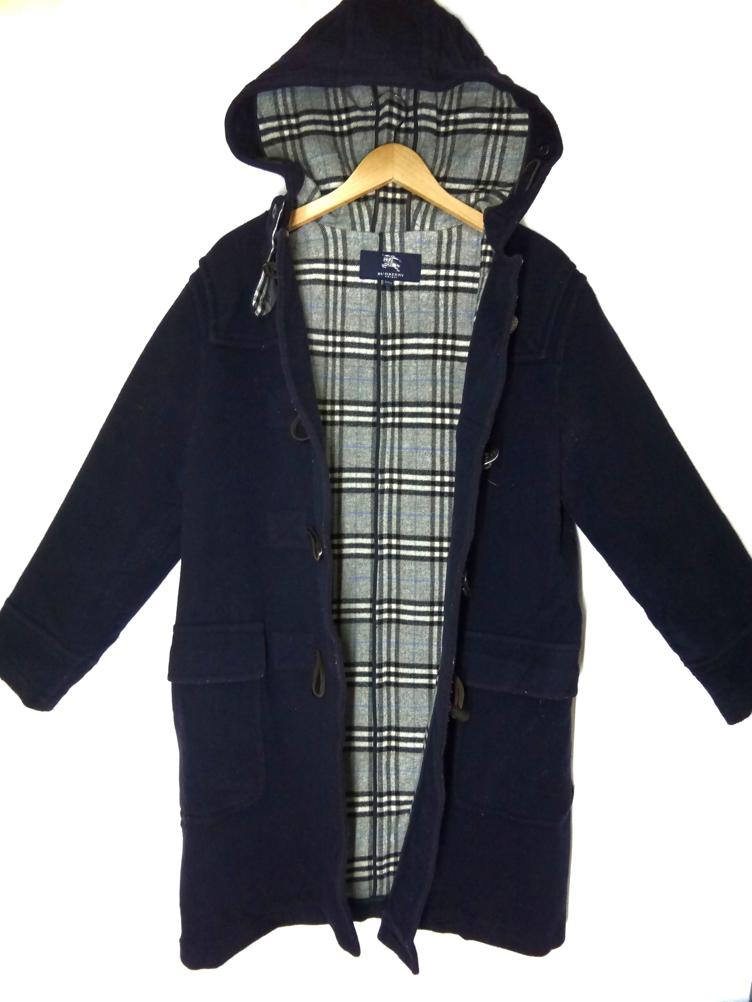 Burberry Burberry Wool Coat With Hoodie.Blue black Size US S / EU 44-46 / 1 - 1 Thumbnail