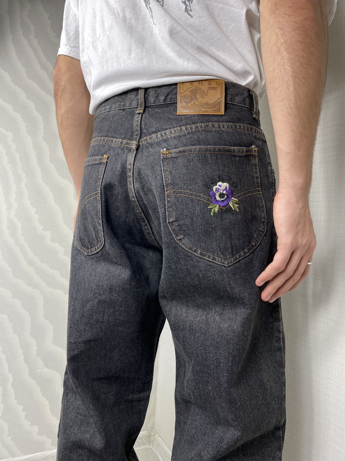 image of Kenzo Jeans Embroidered in Grey, Men's (Size 38)