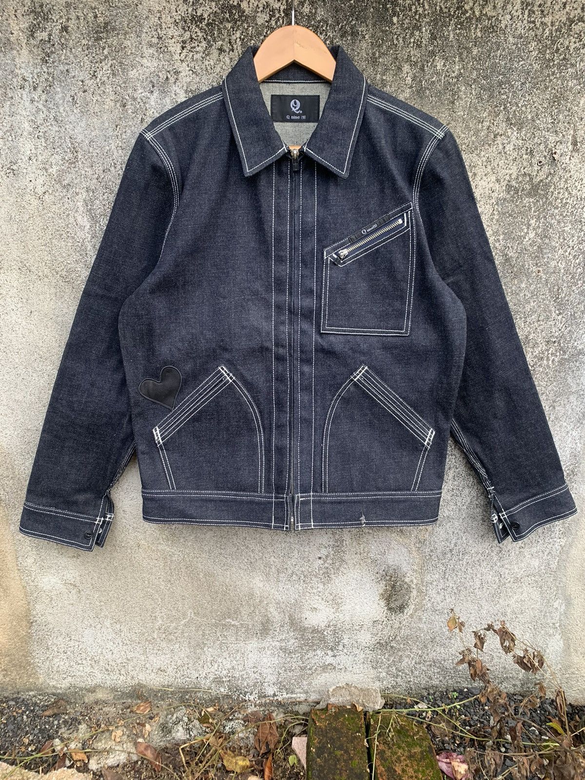 image of Denim Jacket Q Nine (9) Selvedge Denim Zipper Work Jacket in Blue, Men's (Size Medium)