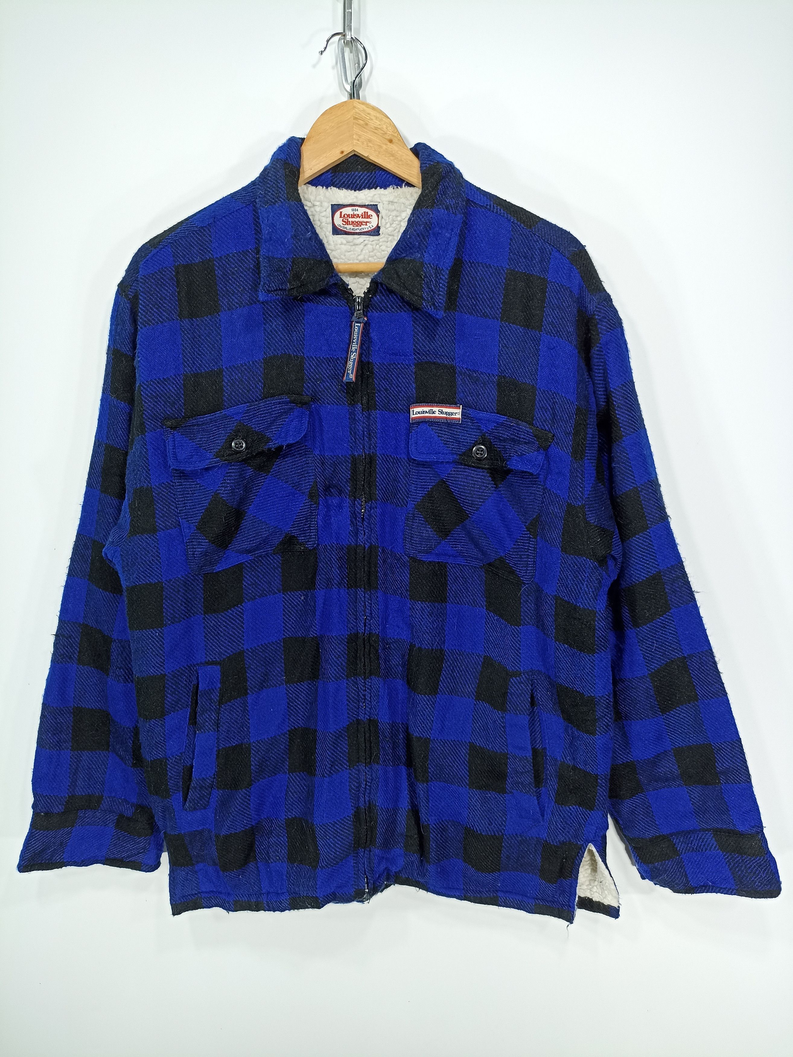 Japanese Brand × Vintage Vintage Louisville Slugger Plaid Blue Black Lineng Sherpa Size US M / EU 48-50 / 2 - 1 Thumbnail