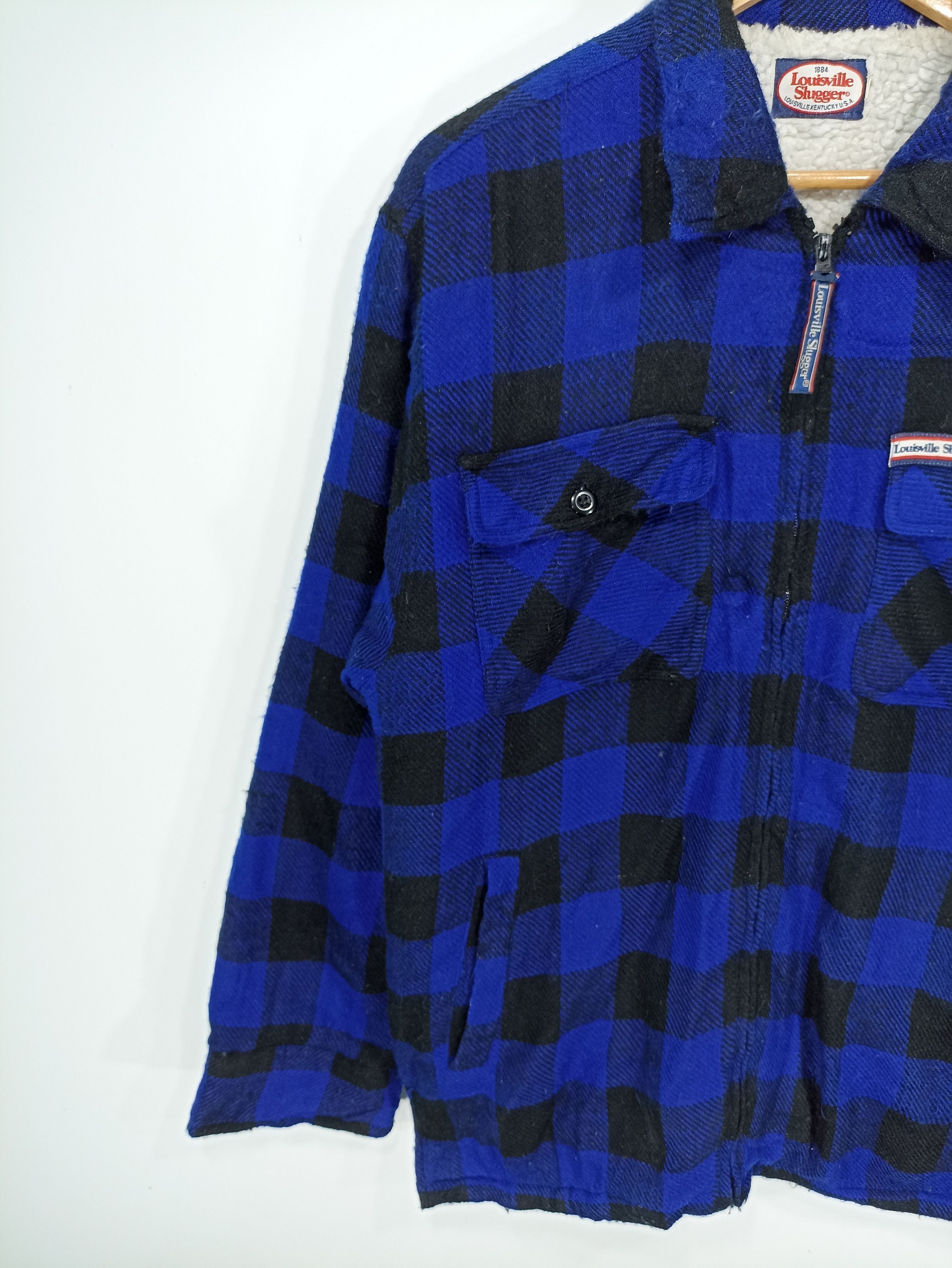 Japanese Brand × Vintage Vintage Louisville Slugger Plaid Blue Black Lineng Sherpa Size US M / EU 48-50 / 2 - 2 Thumbnail