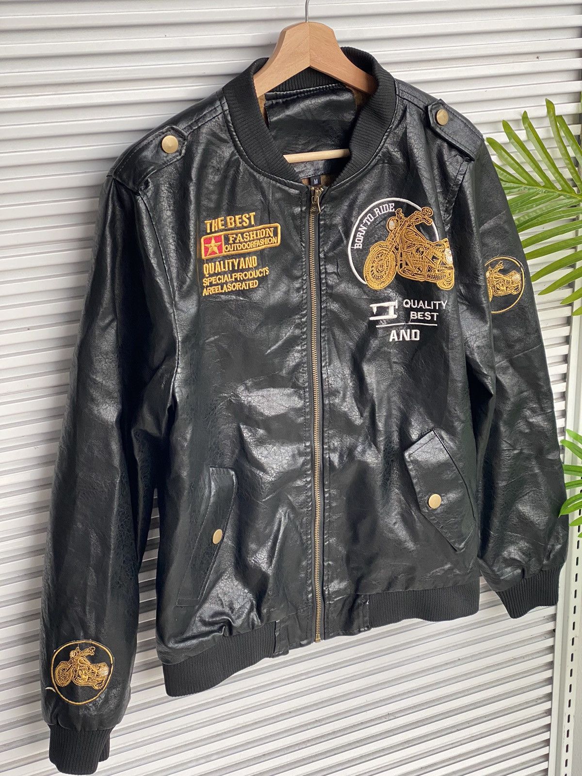 Vintage Leather Iron Wheels Motorcycle Jacket