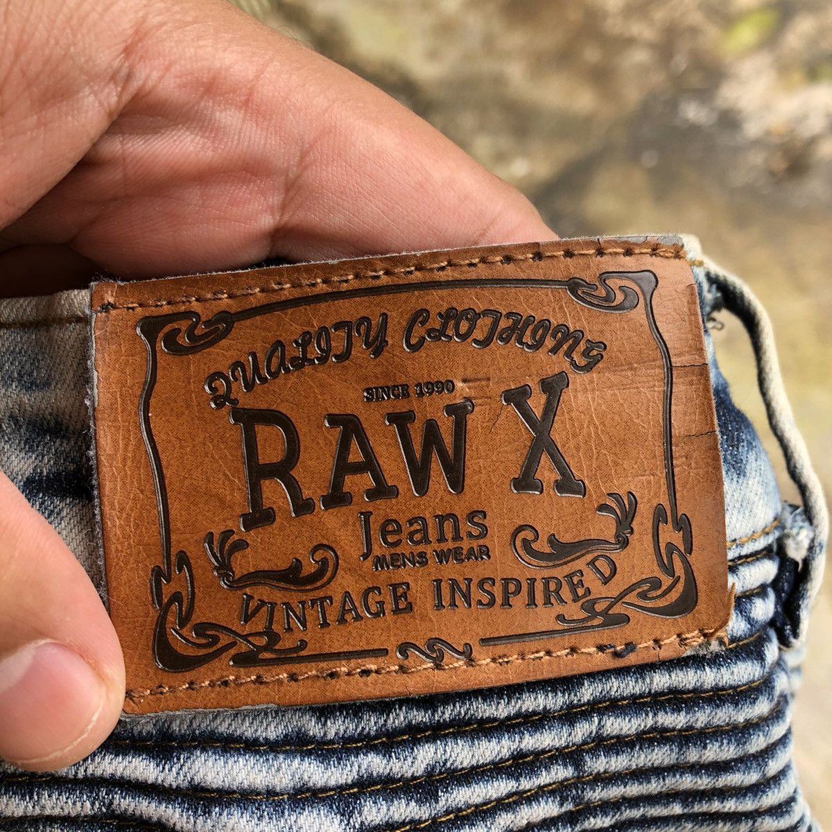 Japanese Brand × Vintage 🔥Sick🔥🇯🇵Raw-X Splash Acid Blue Wash Biker Styles Denim Jeans Size US 34 / EU 50 - 15 Thumbnail