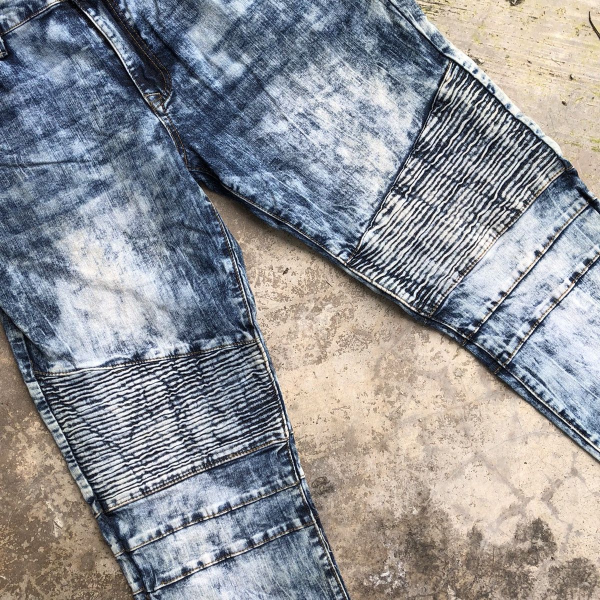 Japanese Brand × Vintage 🔥Sick🔥🇯🇵Raw-X Splash Acid Blue Wash Biker Styles Denim Jeans Size US 34 / EU 50 - 8 Thumbnail