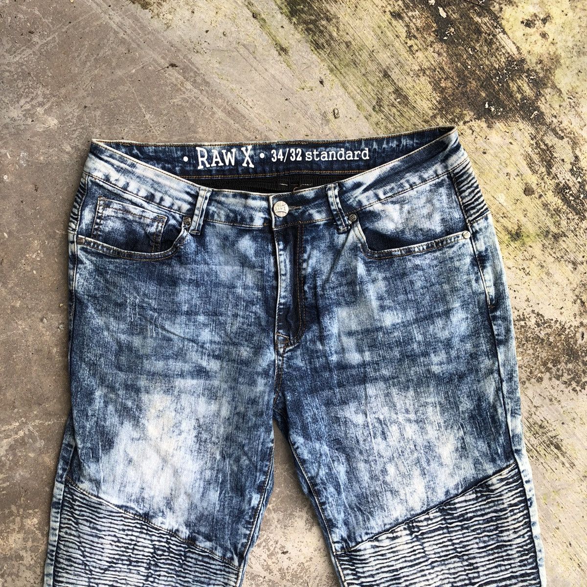 Japanese Brand × Vintage 🔥Sick🔥🇯🇵Raw-X Splash Acid Blue Wash Biker Styles Denim Jeans Size US 34 / EU 50 - 2 Thumbnail