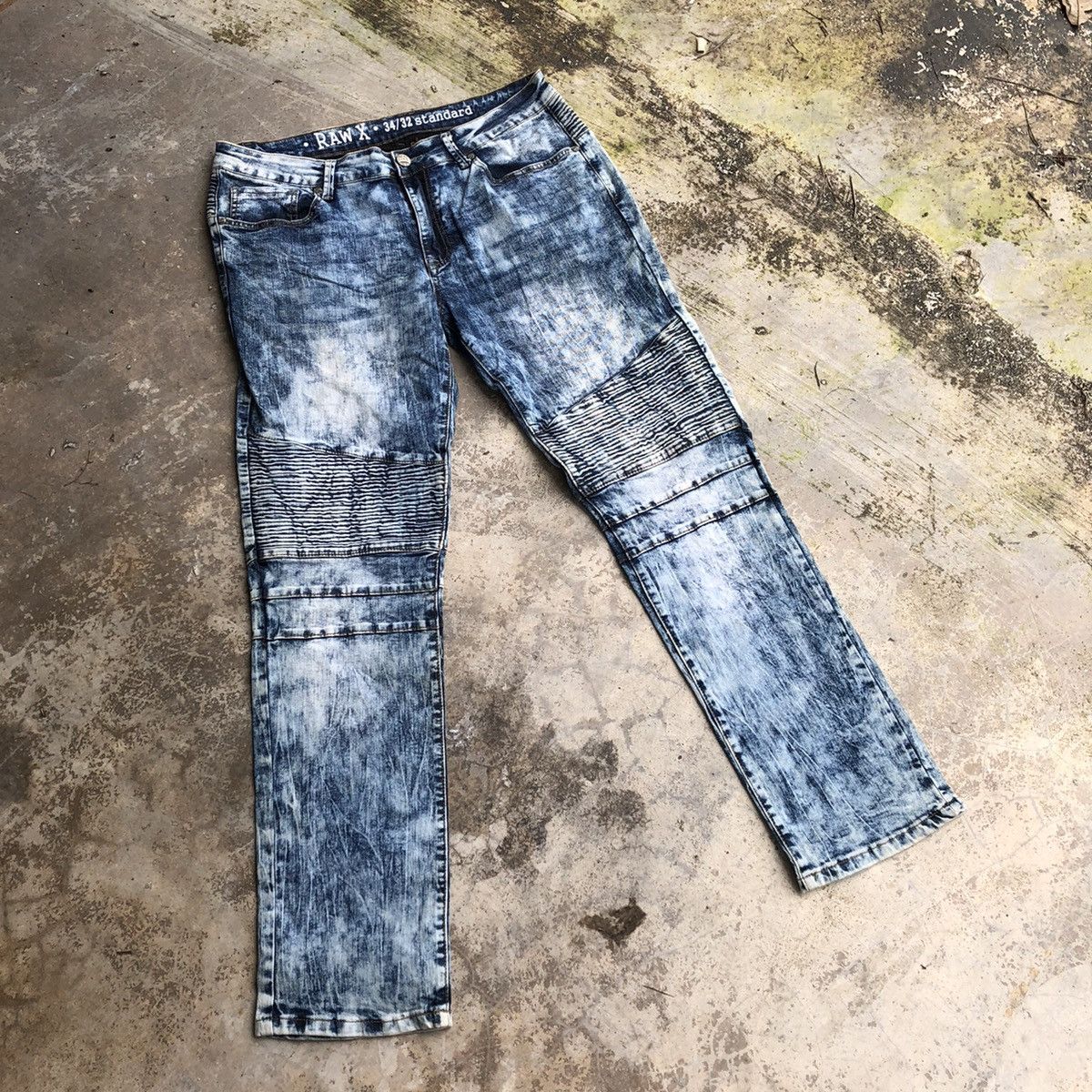 Japanese Brand × Vintage 🔥Sick🔥🇯🇵Raw-X Splash Acid Blue Wash Biker Styles Denim Jeans Size US 34 / EU 50 - 1 Thumbnail