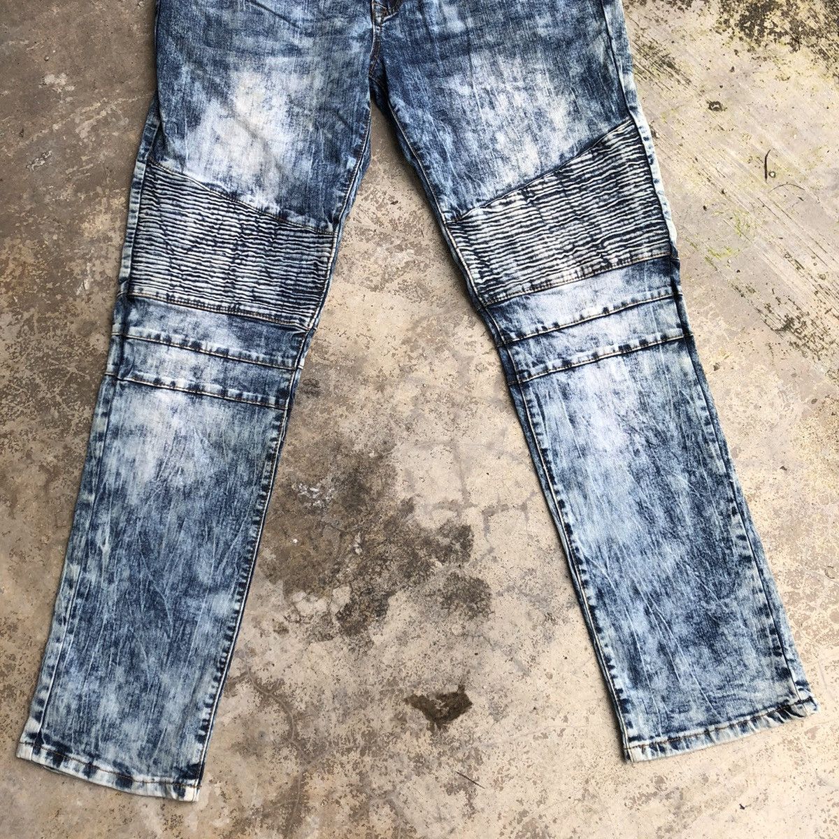 Japanese Brand × Vintage 🔥Sick🔥🇯🇵Raw-X Splash Acid Blue Wash Biker Styles Denim Jeans Size US 34 / EU 50 - 3 Thumbnail