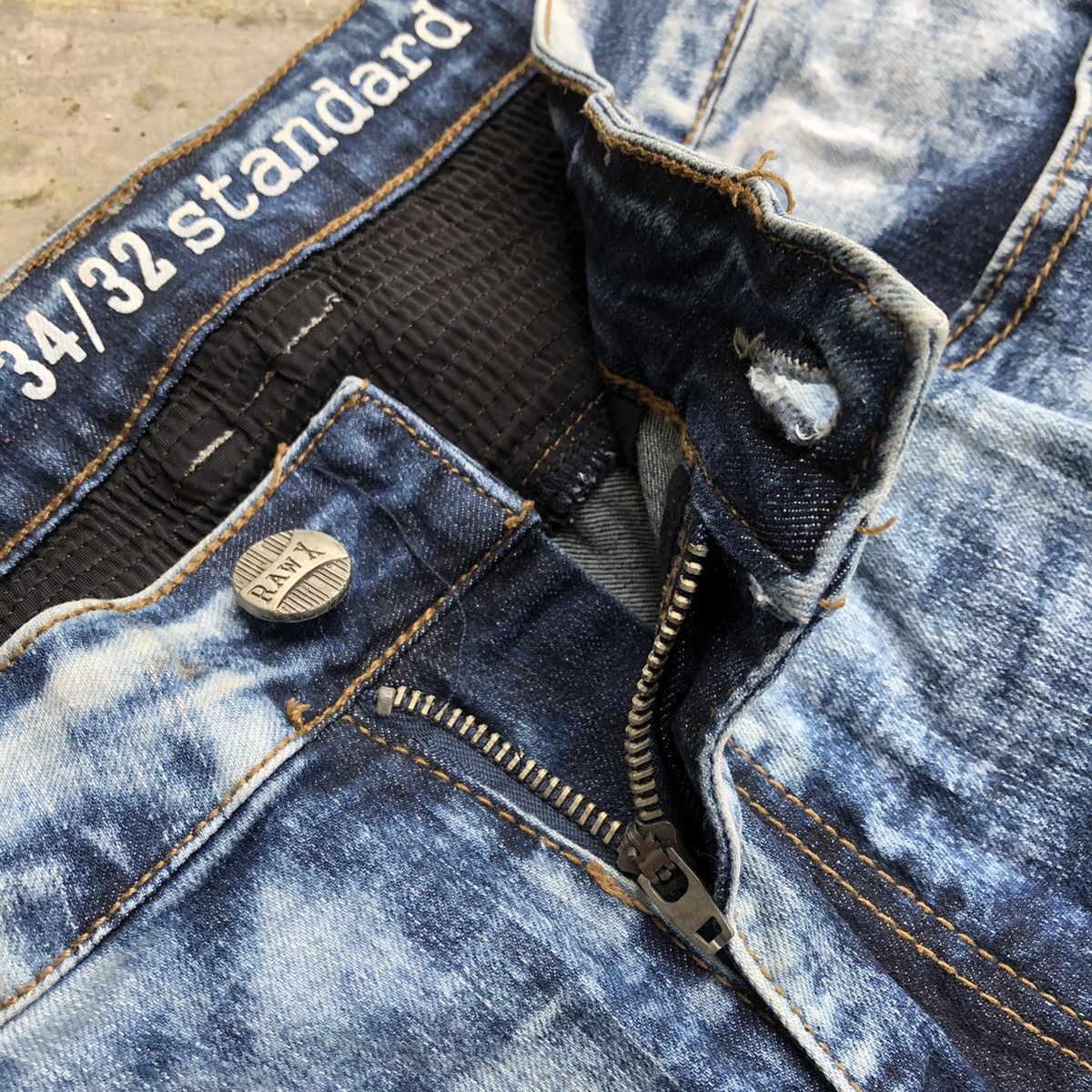 Japanese Brand × Vintage 🔥Sick🔥🇯🇵Raw-X Splash Acid Blue Wash Biker Styles Denim Jeans Size US 34 / EU 50 - 12 Thumbnail
