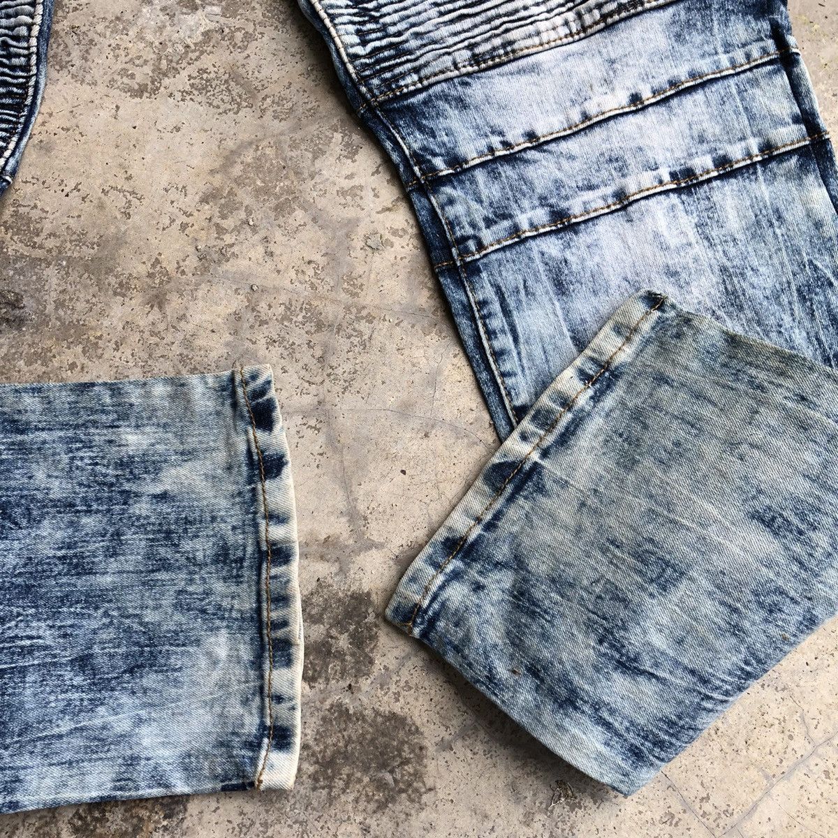 Japanese Brand × Vintage 🔥Sick🔥🇯🇵Raw-X Splash Acid Blue Wash Biker Styles Denim Jeans Size US 34 / EU 50 - 9 Thumbnail