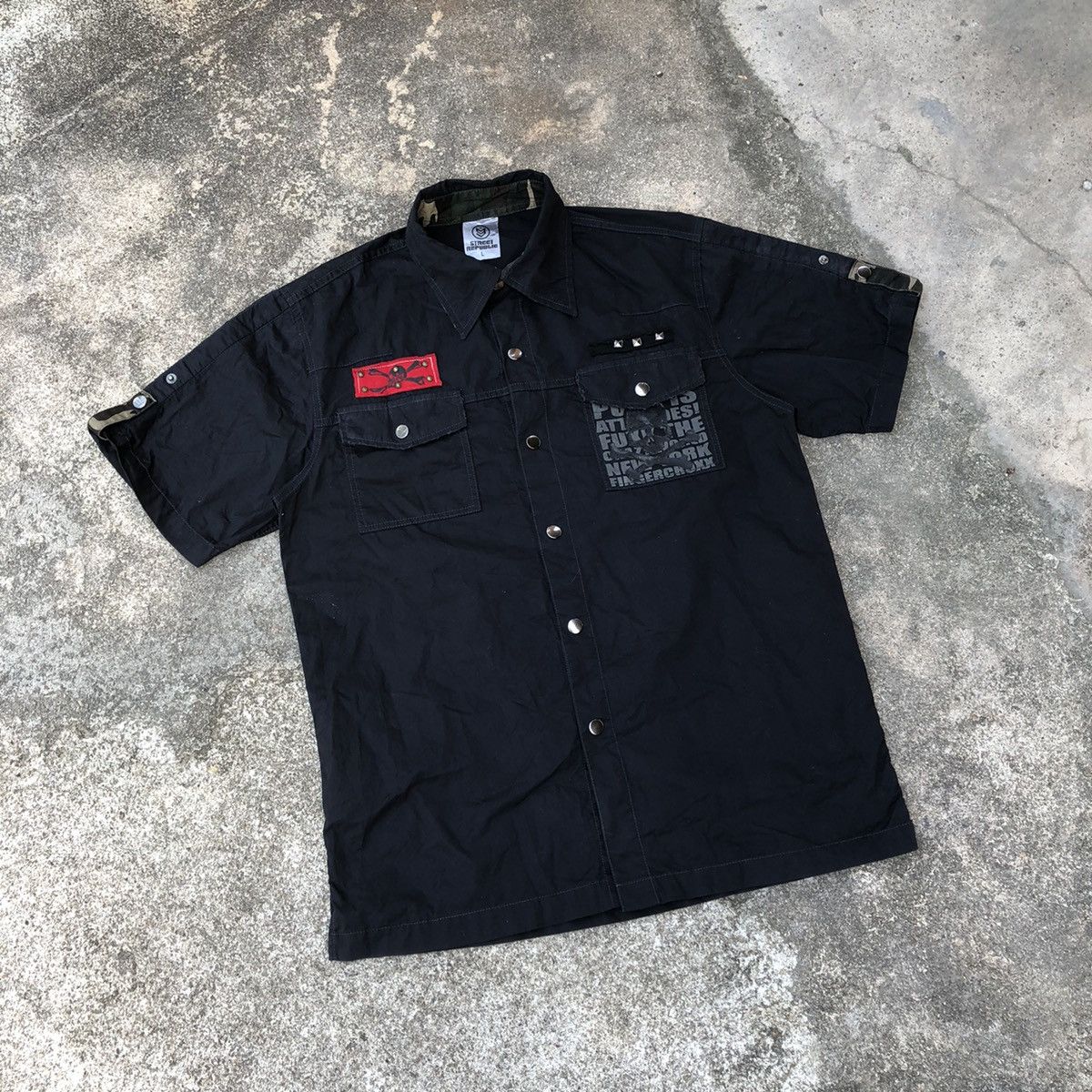 Japanese Brand 🔥Sick🔥🇯🇵Street Republic Spike Big Skull Sedi Style Punk Shirt Size US M / EU 48-50 / 2 - 3 Thumbnail