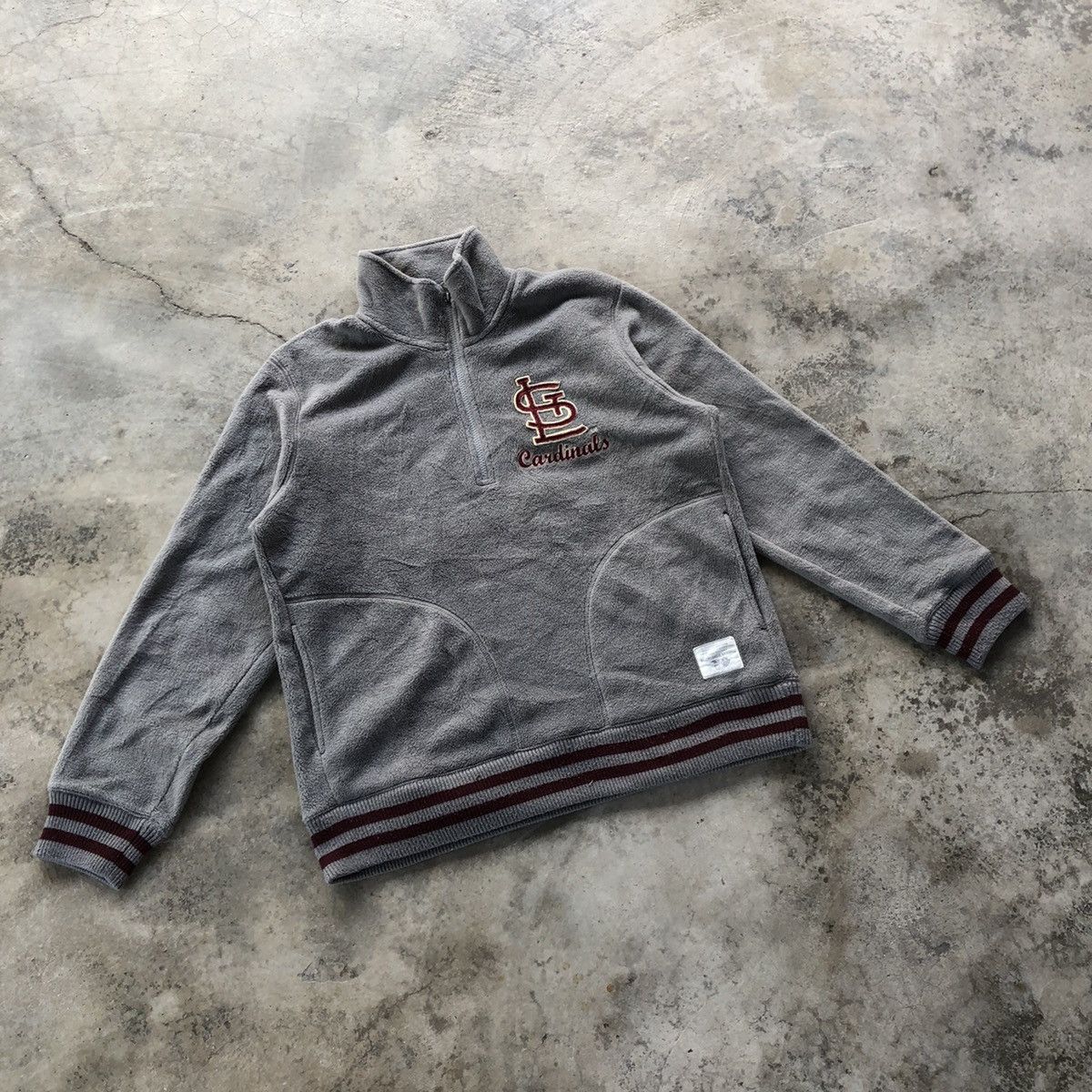 image of mlb St Louis Cardinals Half Zipper Fleece Sweatshirt in Grey, Men's (Size Medium)