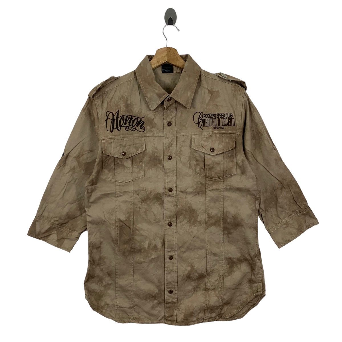 If Six Was Nine × Norton × Vintage Vintage Nortan Motorcycle Oxford Button Camo Shirt Size US L / EU 52-54 / 3 - 1 Thumbnail