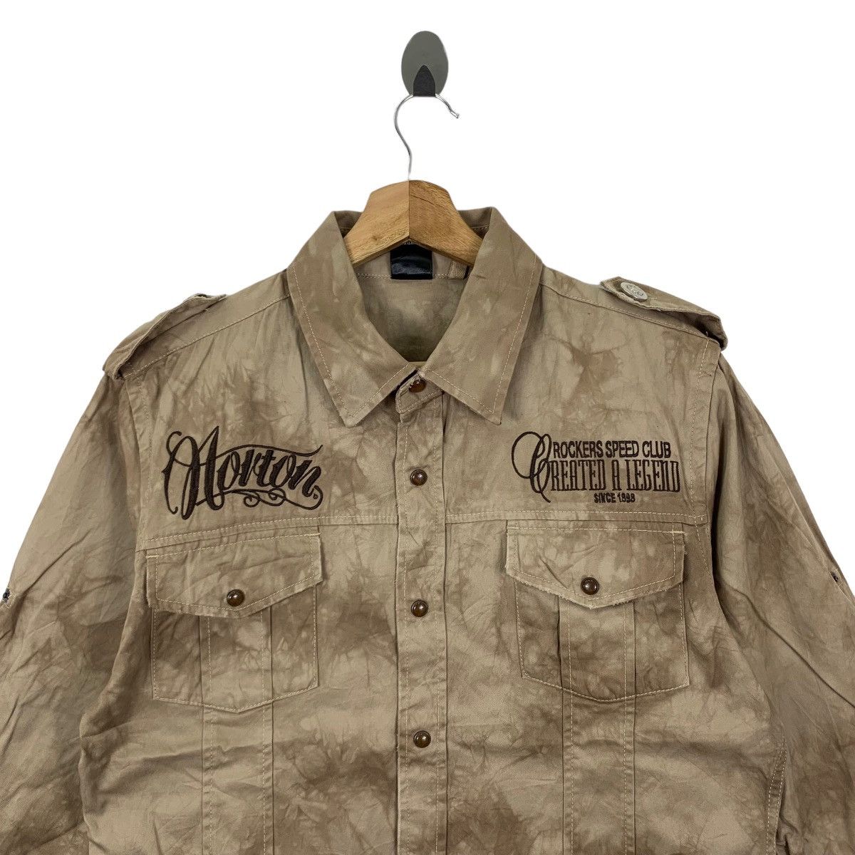 If Six Was Nine × Norton × Vintage Vintage Nortan Motorcycle Oxford Button Camo Shirt Size US L / EU 52-54 / 3 - 2 Thumbnail