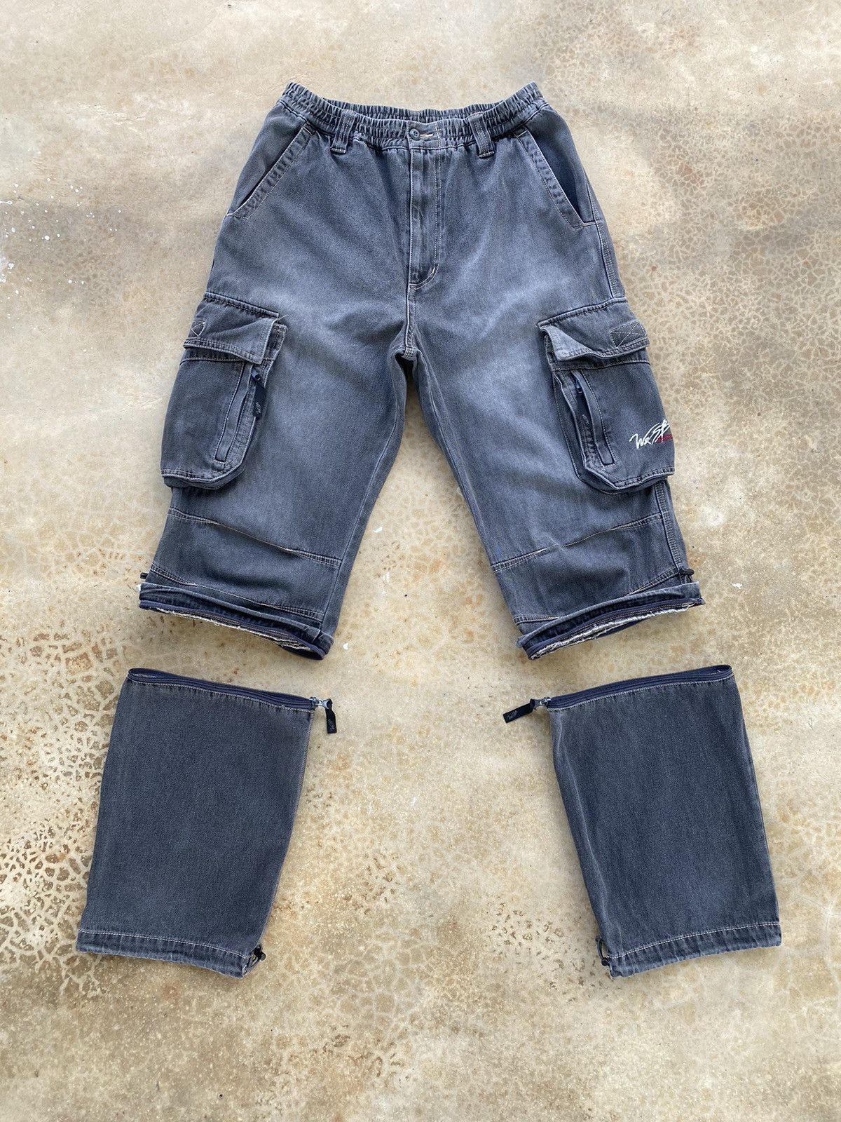 image of Distressed Denim x Vintage Distressed Sun Faded W&sb Denim Cargo Pants, Men's (Size 30)