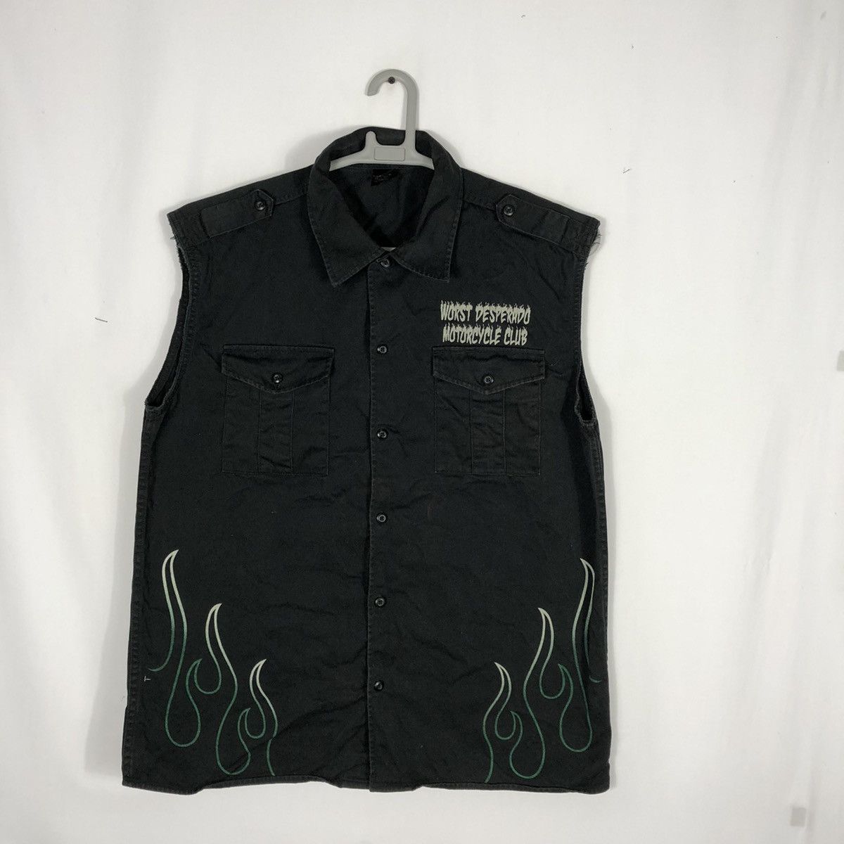 Japanese Brand × Vintage 🔥Sick🔥Worst Desperado Moto Club Big Skull Flame Buttons Vest Size US L / EU 52-54 / 3 - 5 Thumbnail