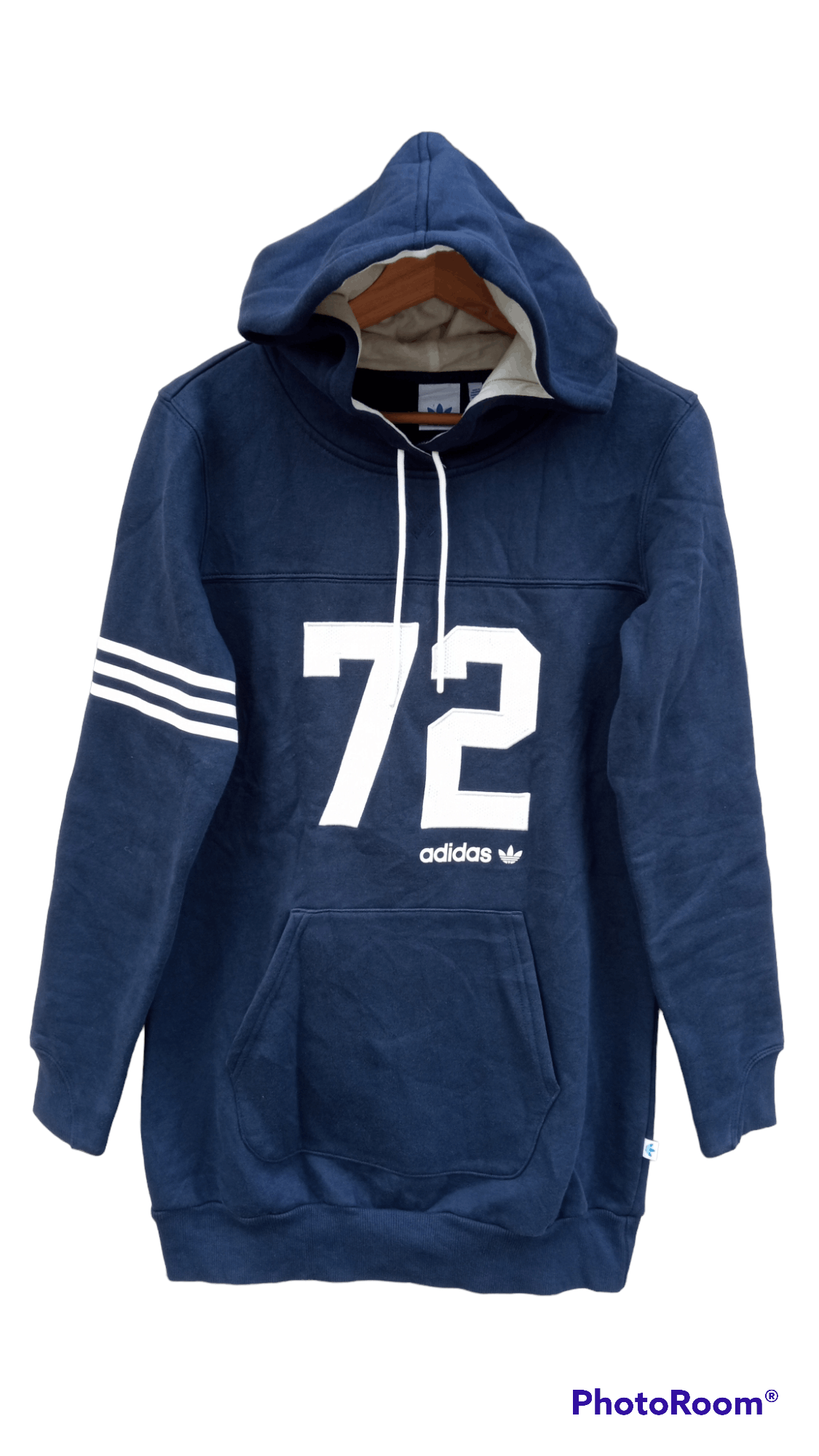 image of Adidas Originals 3 Stripes Number 72 Pullover Hoodie in Blue, Men's (Size Small)