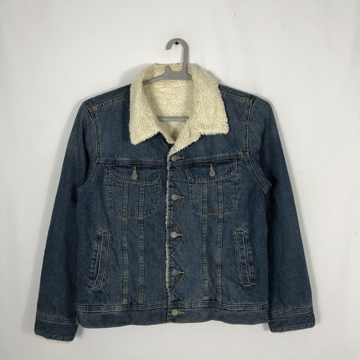 🔥Rare🔥🇯🇵GU Sherpa Inside Big E Styles Trucker Denim Jacket