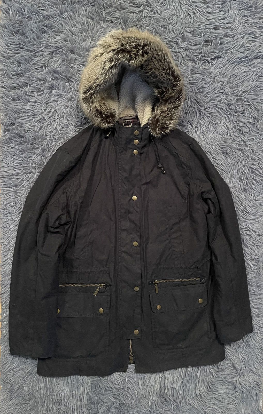 Barbour × Vintage Barbour waxed parka coat with fuzzy fur on hood Size XL / US 12-14 / IT 48-50 - 1 Thumbnail
