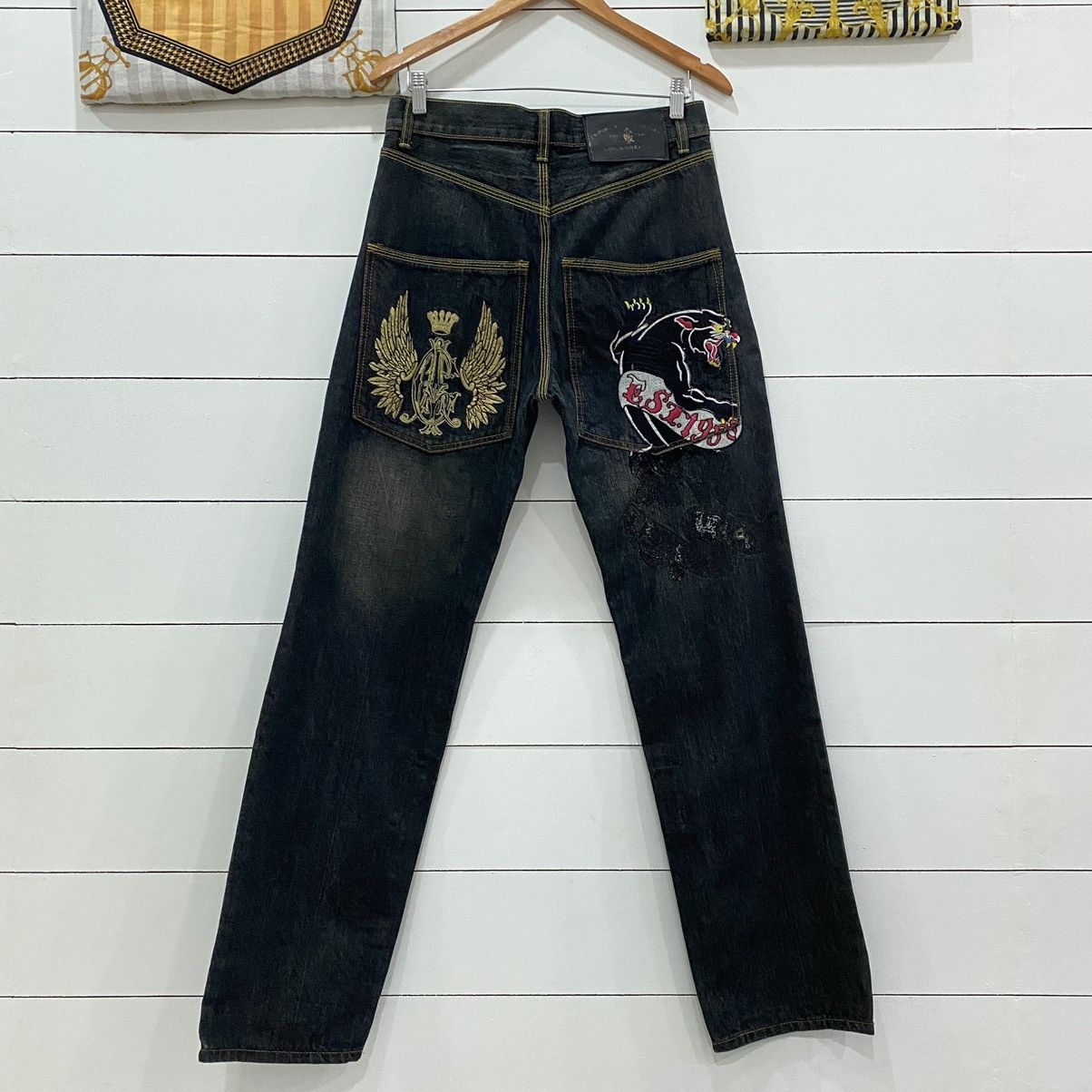 Christian Audigier Ed Hardy Embroidered Denim Jeans