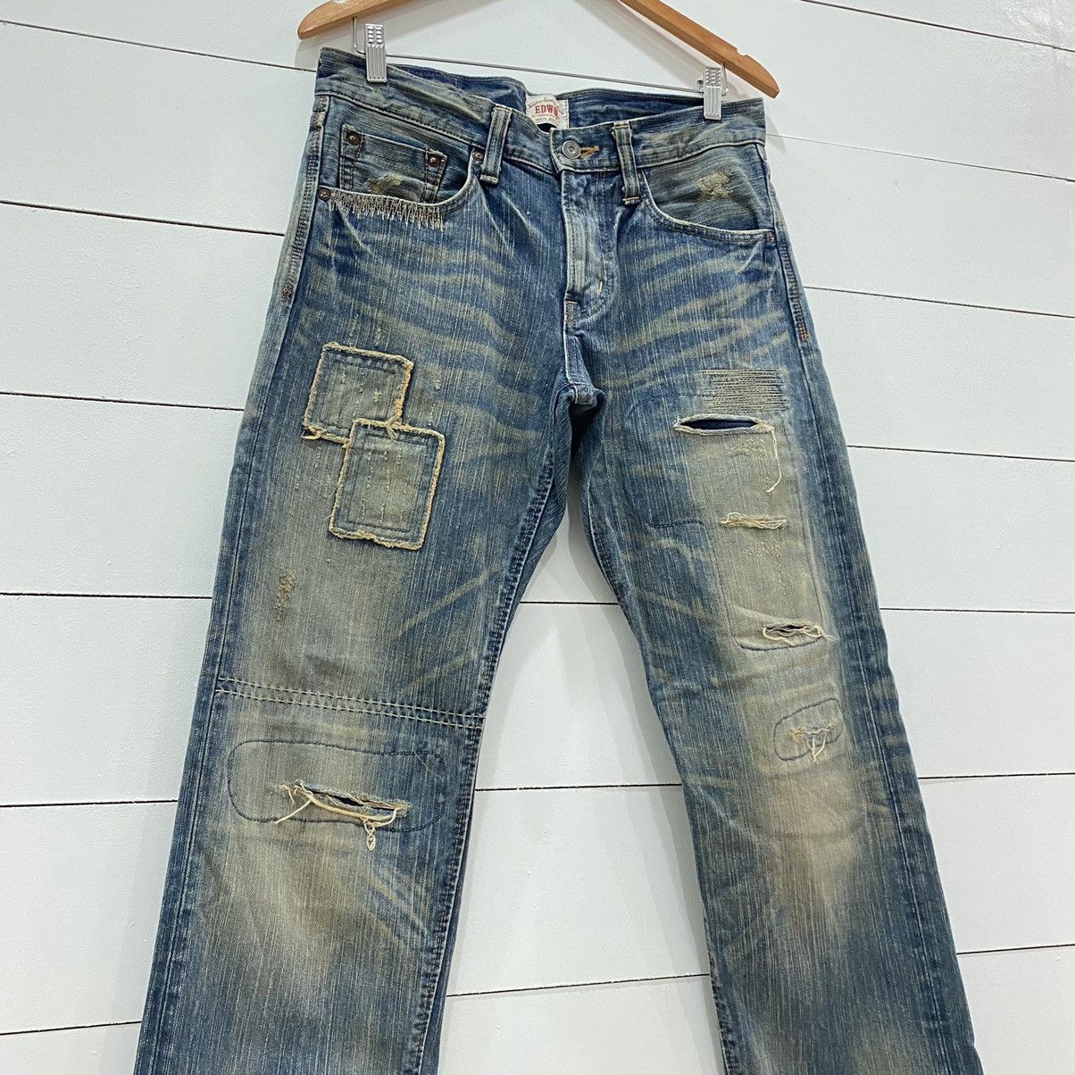 Edwin × Japanese Brand Edwin Distressed Patchwork Jeans Kapital Style Size US 32 / EU 48 - 5 Thumbnail