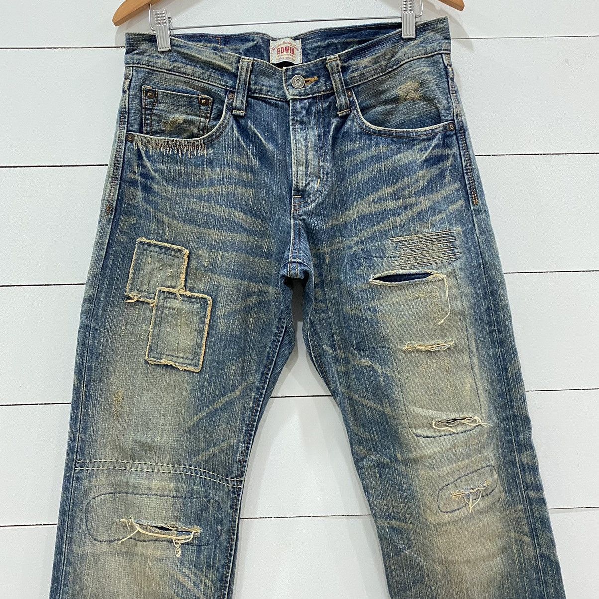 Edwin × Japanese Brand Edwin Distressed Patchwork Jeans Kapital Style Size US 32 / EU 48 - 3 Thumbnail
