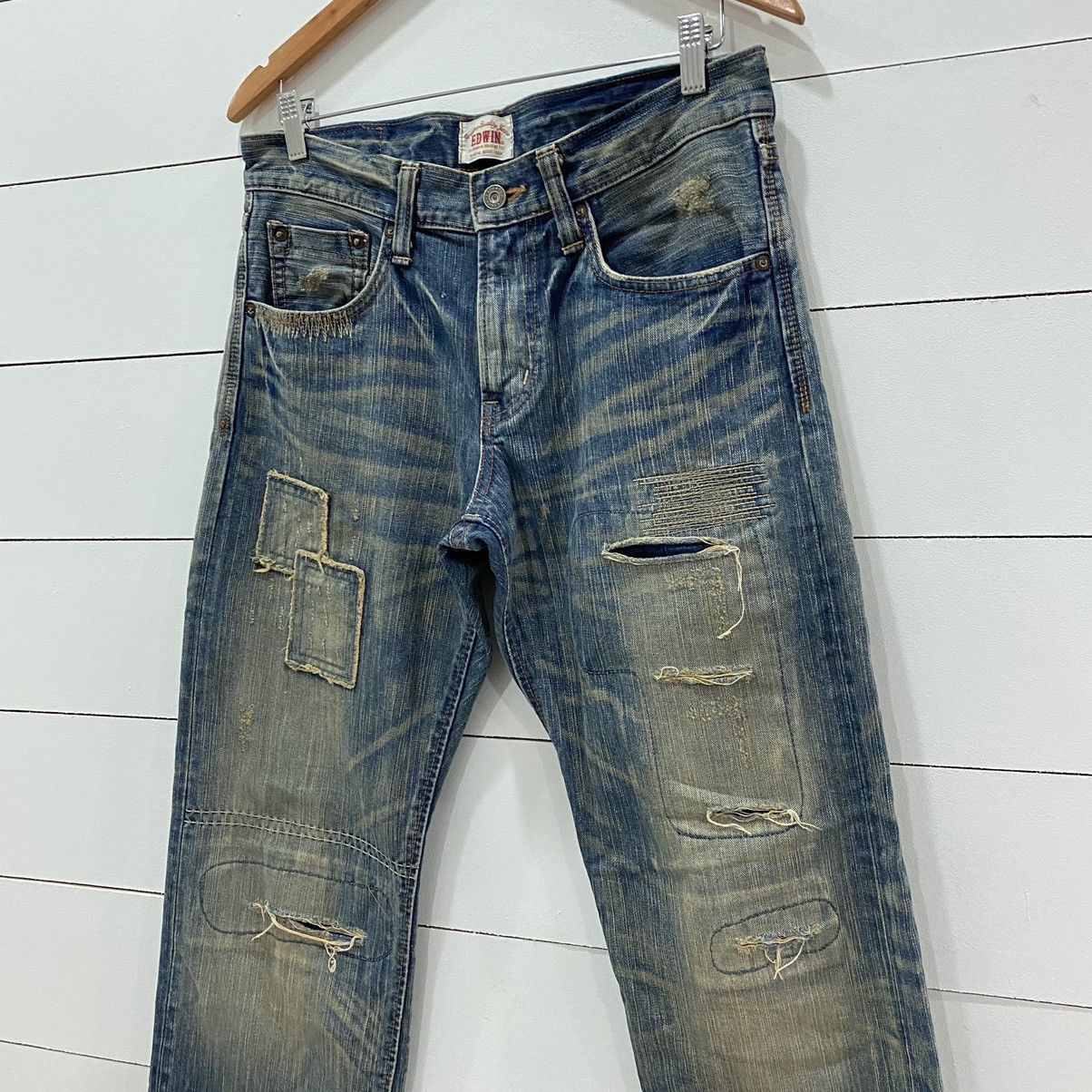 Edwin × Japanese Brand Edwin Distressed Patchwork Jeans Kapital Style Size US 32 / EU 48 - 4 Thumbnail