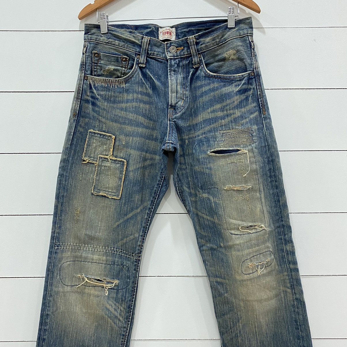 Edwin × Japanese Brand Edwin Distressed Patchwork Jeans Kapital Style Size US 32 / EU 48 - 2 Thumbnail