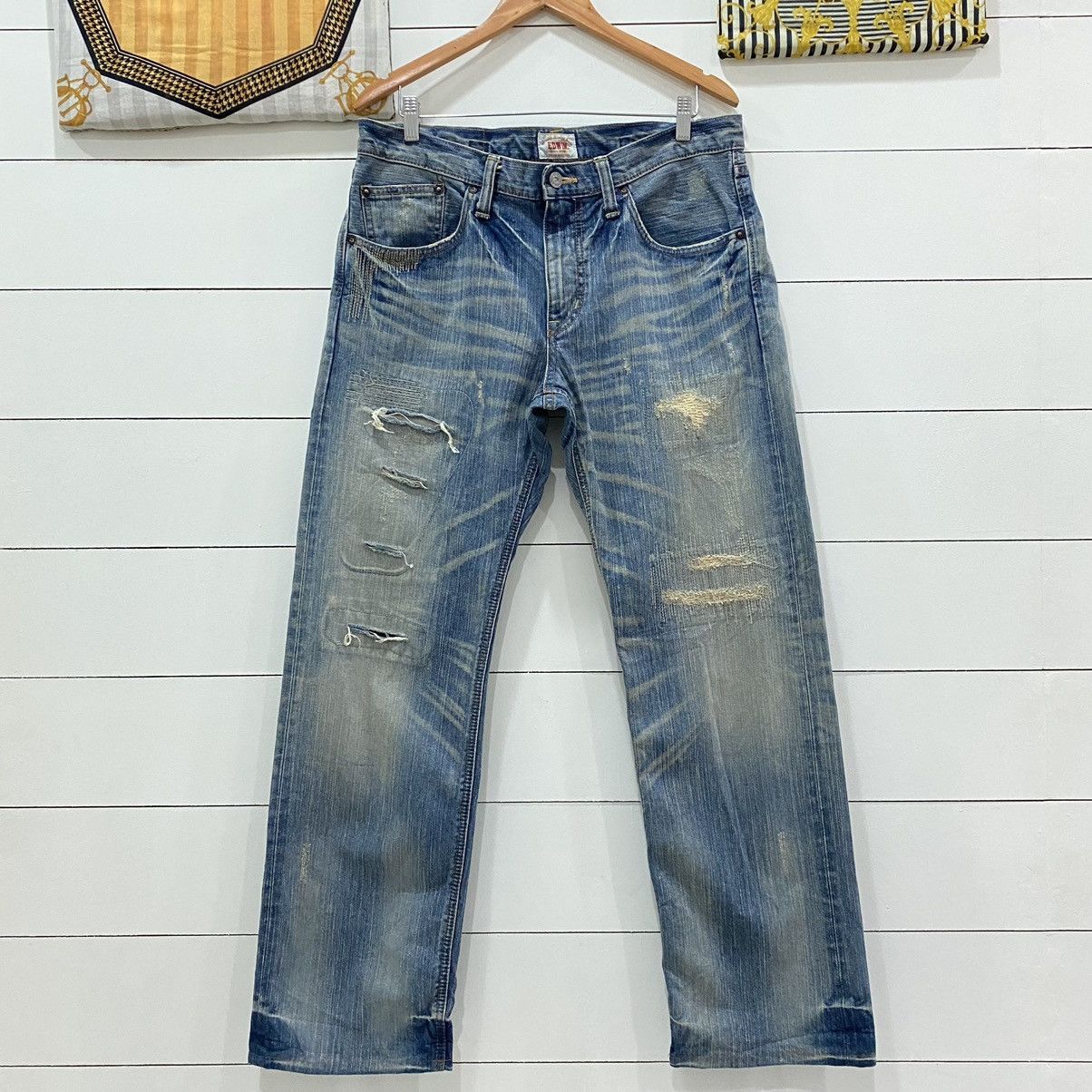 image of Distressed Denim x Edwin Distressed Repaired Denim Jeans Kapital Style, Men's (Size 36)