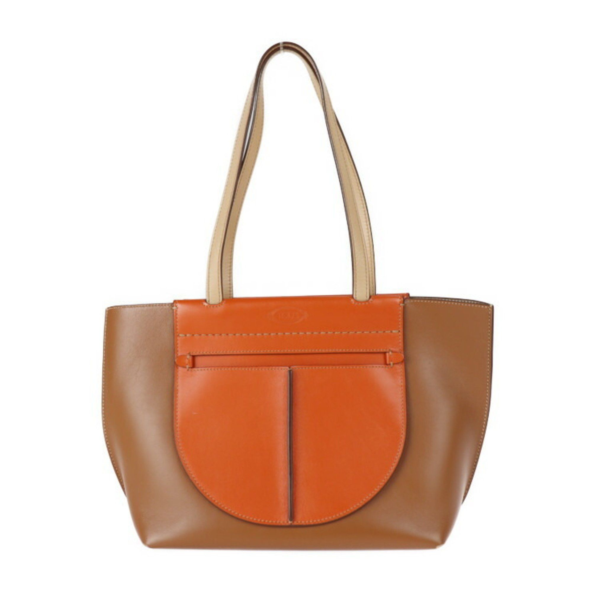 Tod's Tasca Tote Bag Leather Brown Orange Beige Shoulder