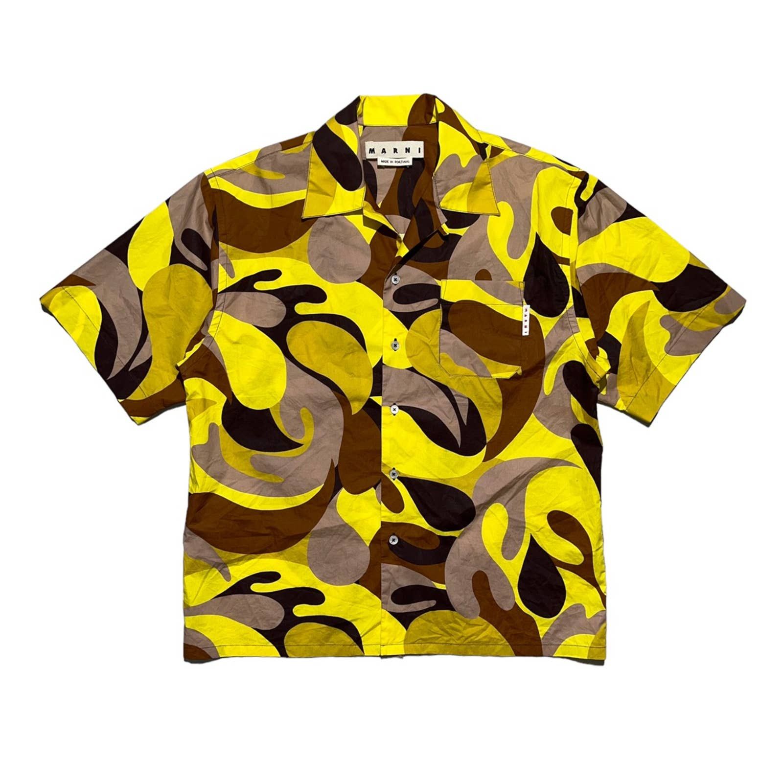 image of Marni Ss22 Psychedelic Boxy Button Down Shirt in Yellow, Men's (Size Small)