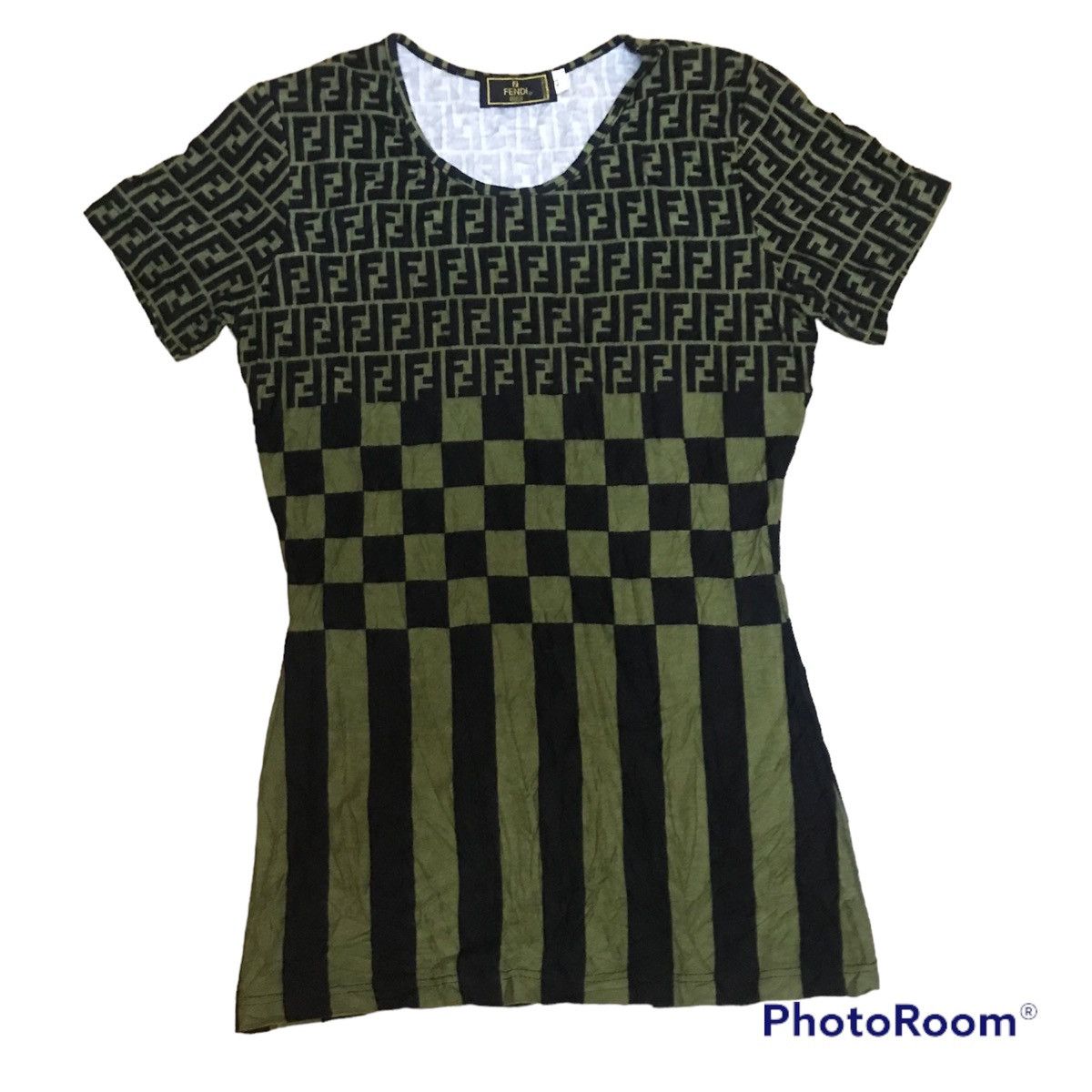 image of Vintage Fendi Monogram Strechadle Tshirt Nice Design in Green, Women's (Size XS)