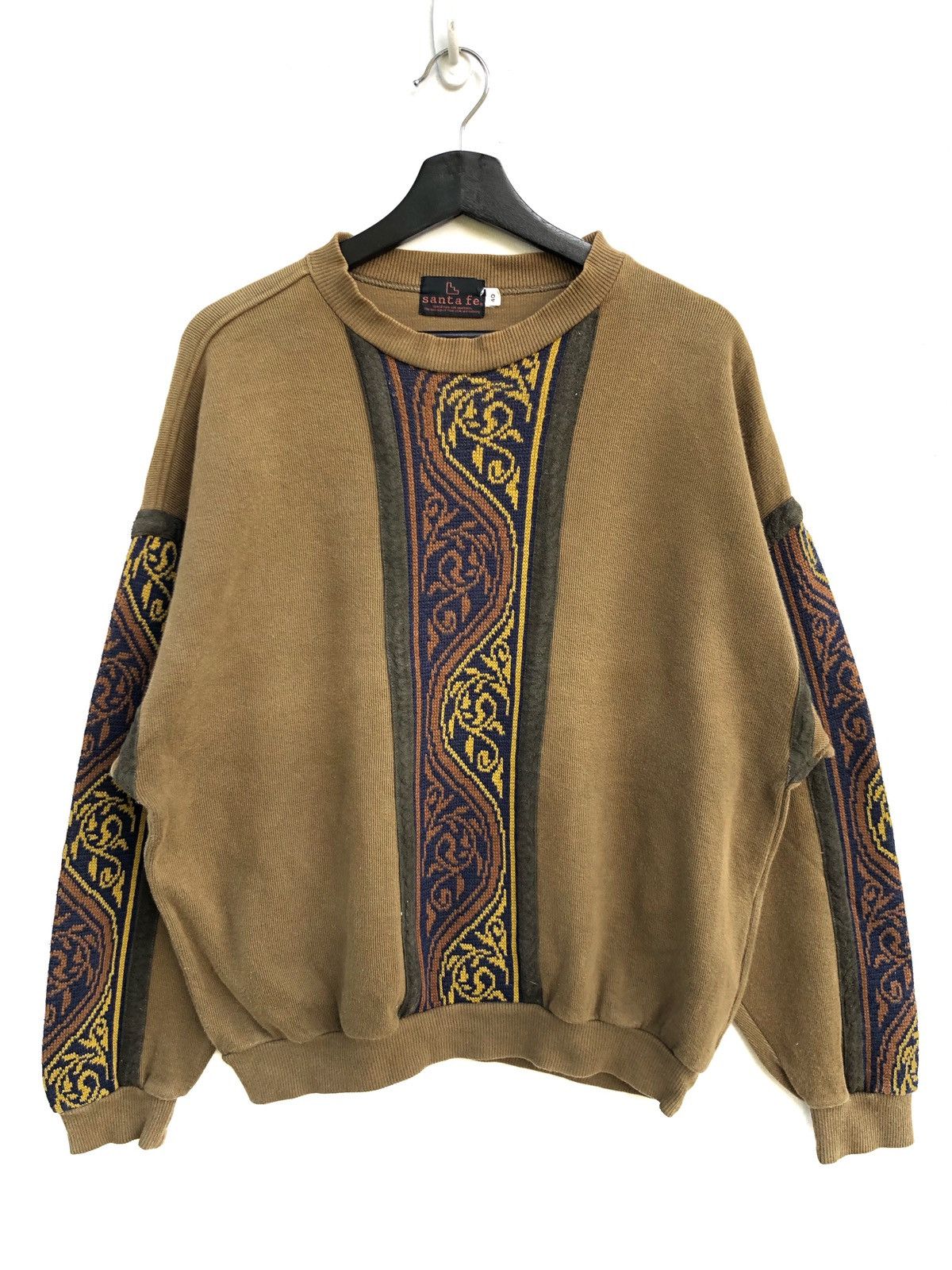 image of Vintage Men Top Santa Fe Nice Design Sweatshirt in Brown (Size Medium)