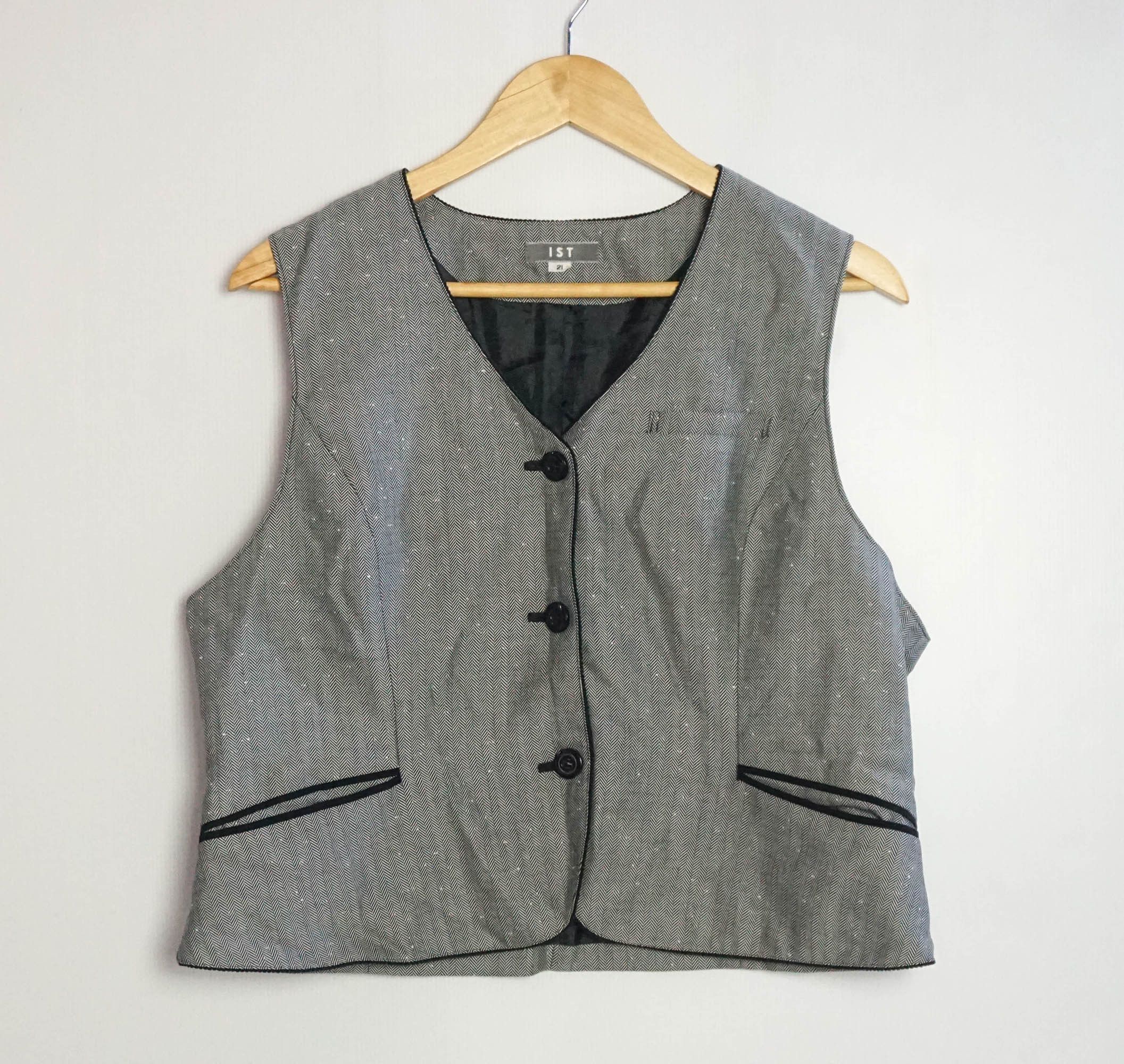 Japanese Brand Suit Vest with Herringbone Pattern and Full Lining Size 42R - 1 Thumbnail